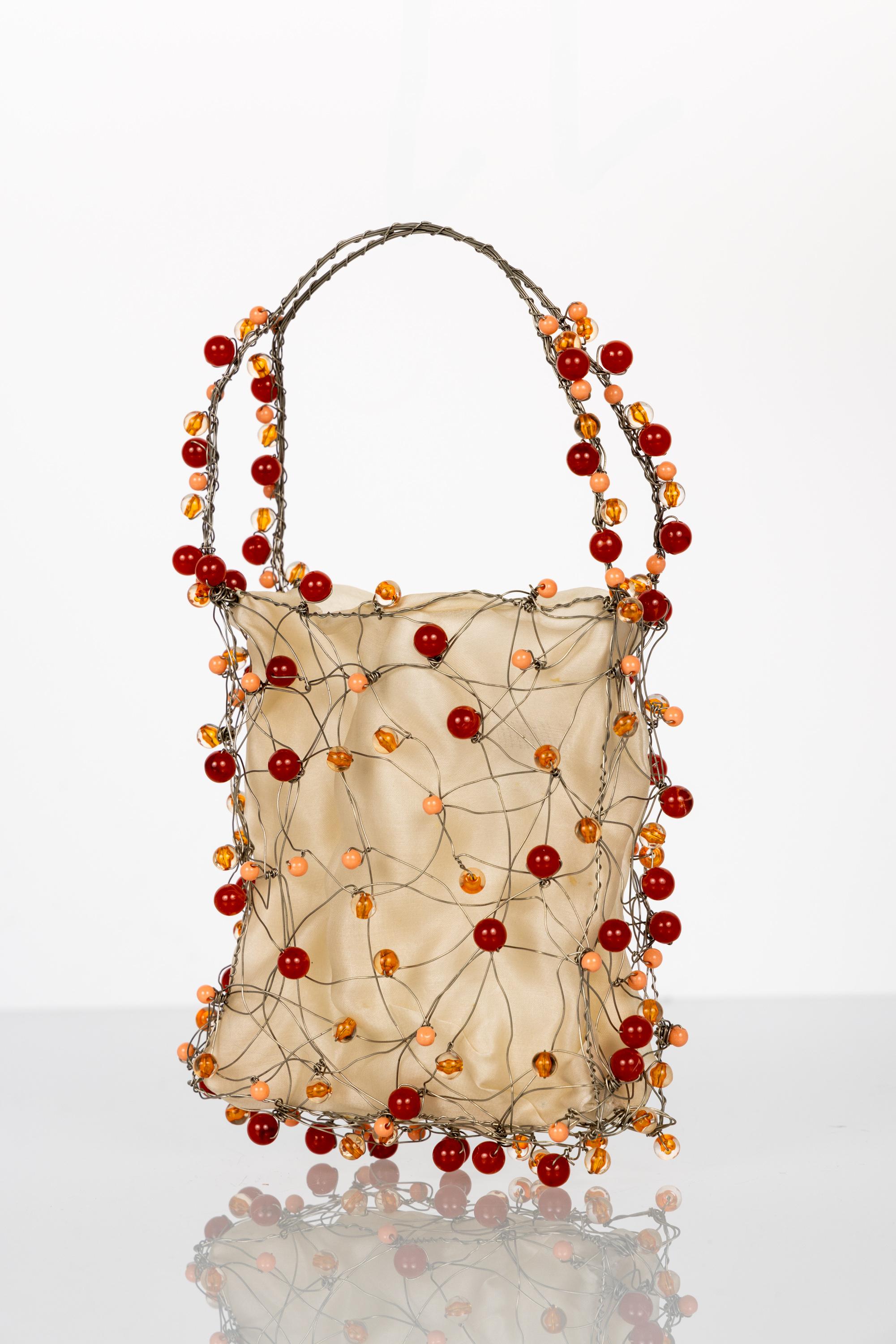 Vintage Bottega Veneta Bunte Perlen Skulpturale Organza Minaudieré Tasche im Angebot 1