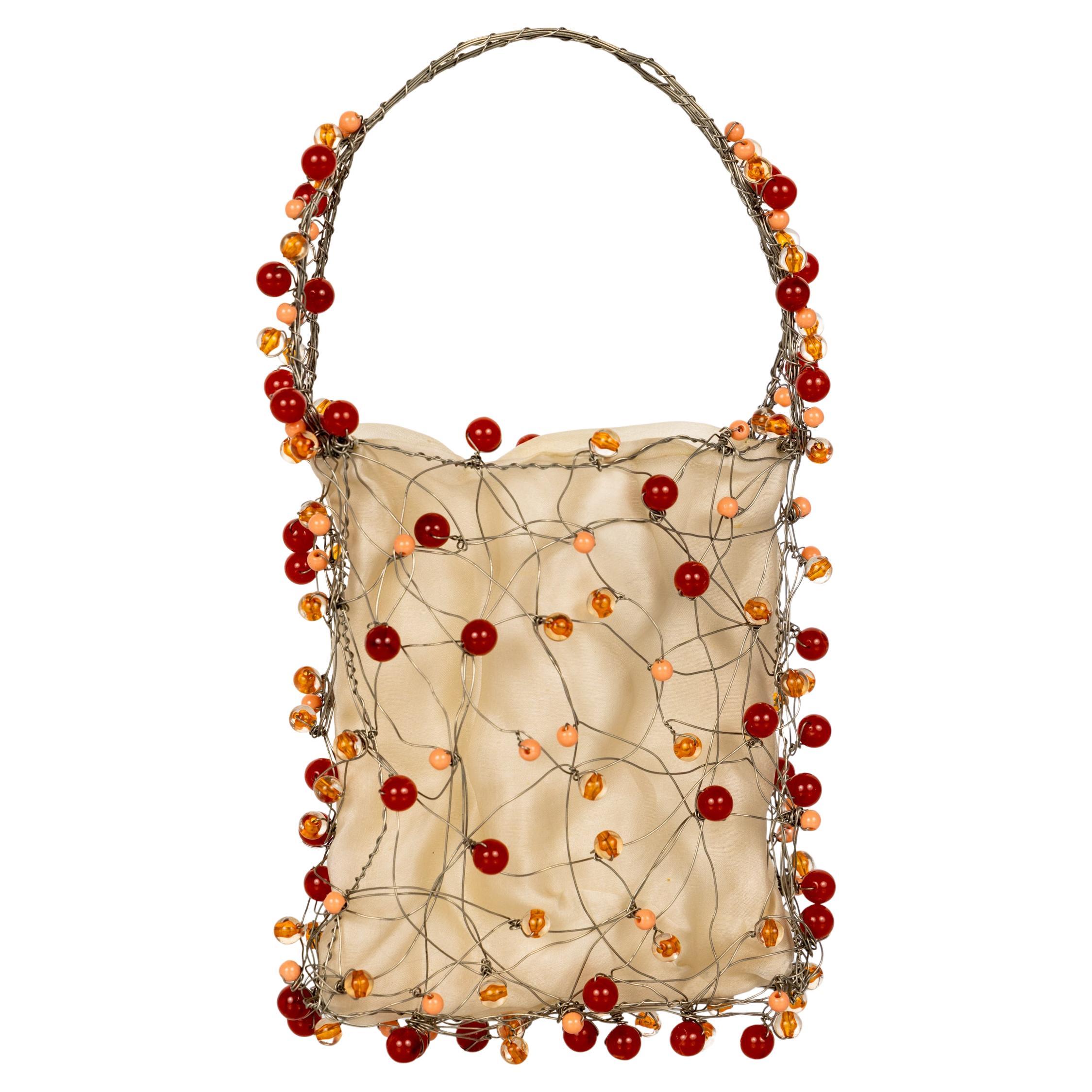 Vintage Bottega Veneta Colorful Beads Sculptural Organza Minaudieré Bag