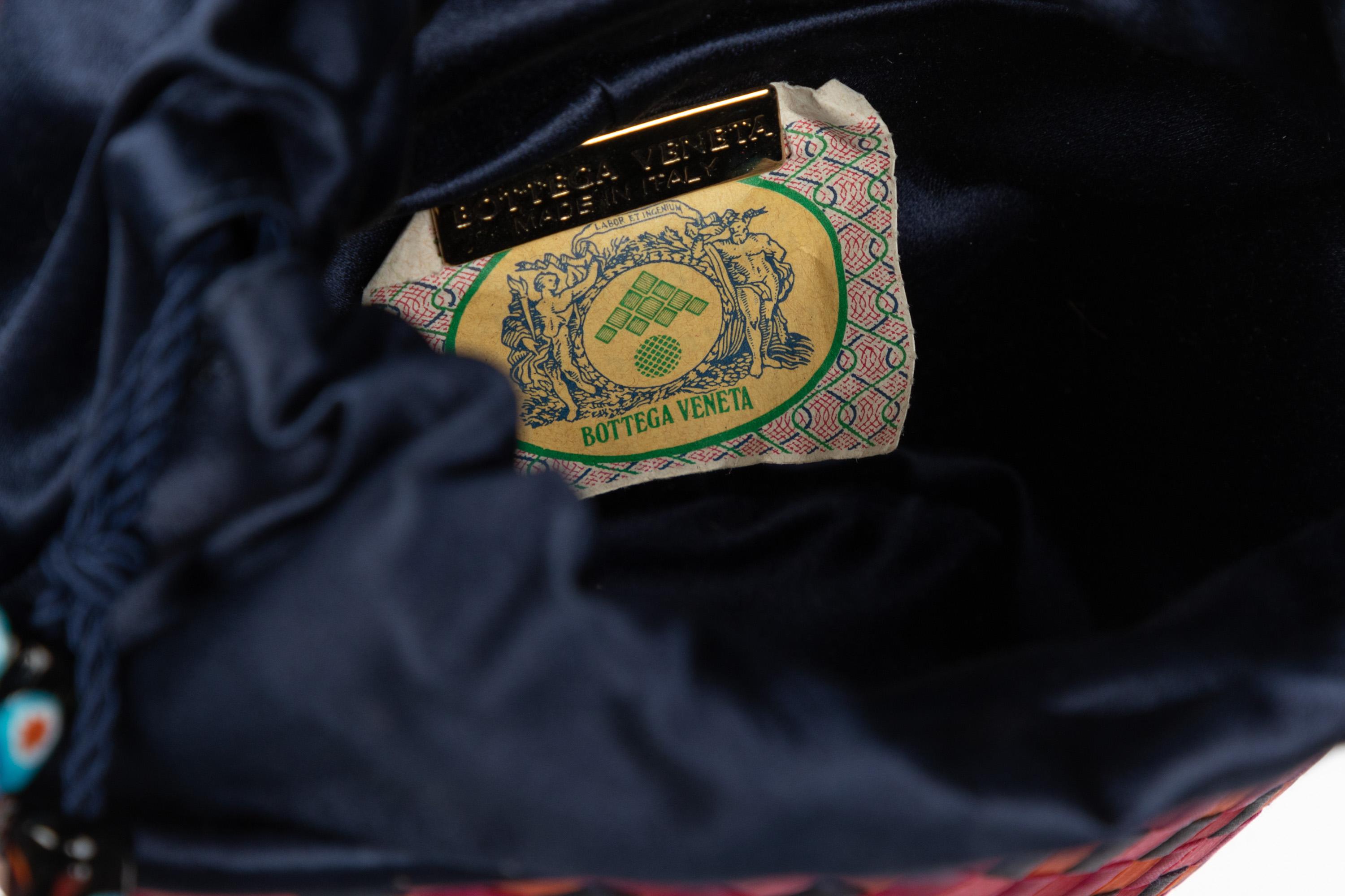 Women's Vintage Bottega Veneta Colorful Silk Woven Bucket Bag 