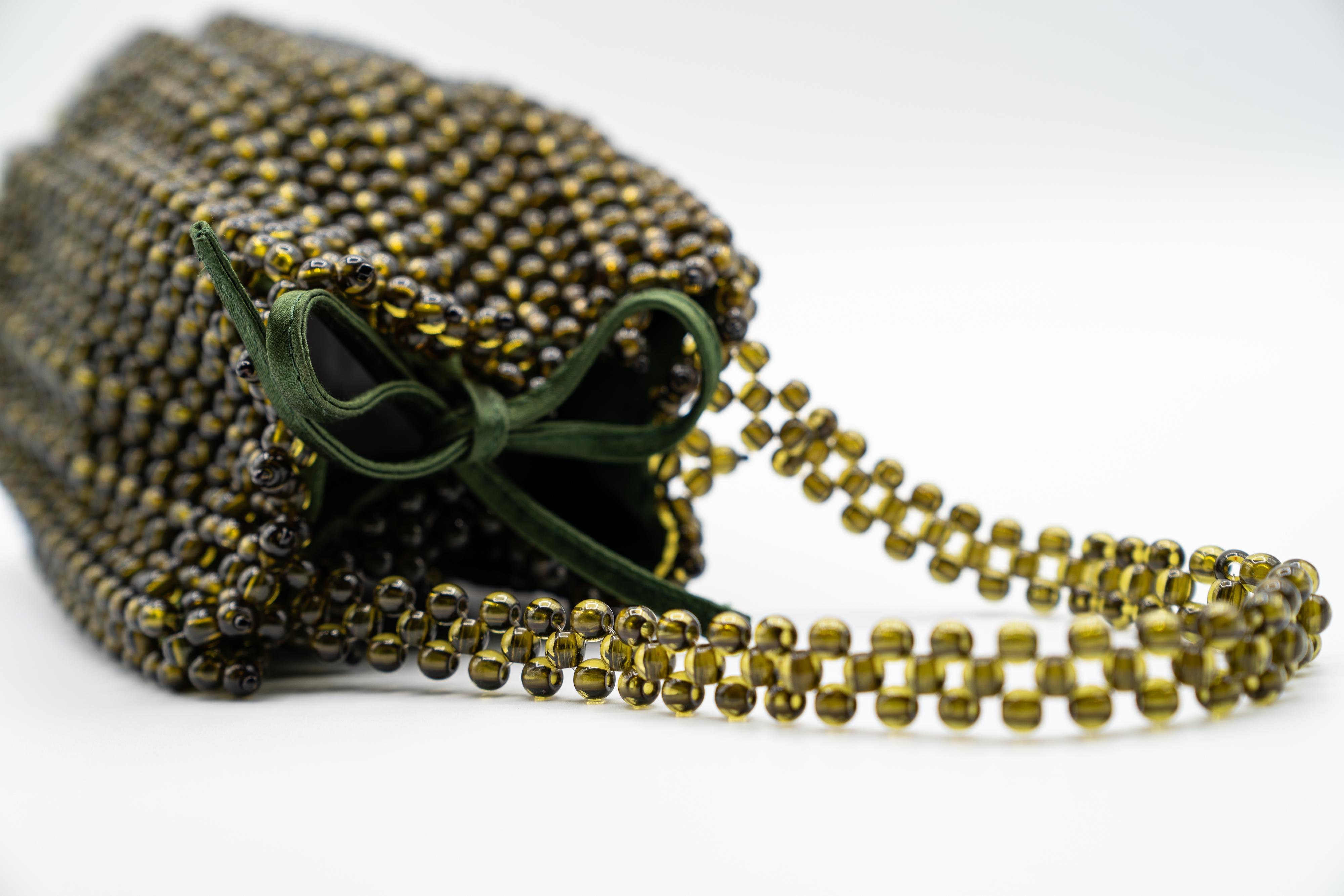 Vintage Bottega Veneta Green Beaded Mini Bag For Sale 5
