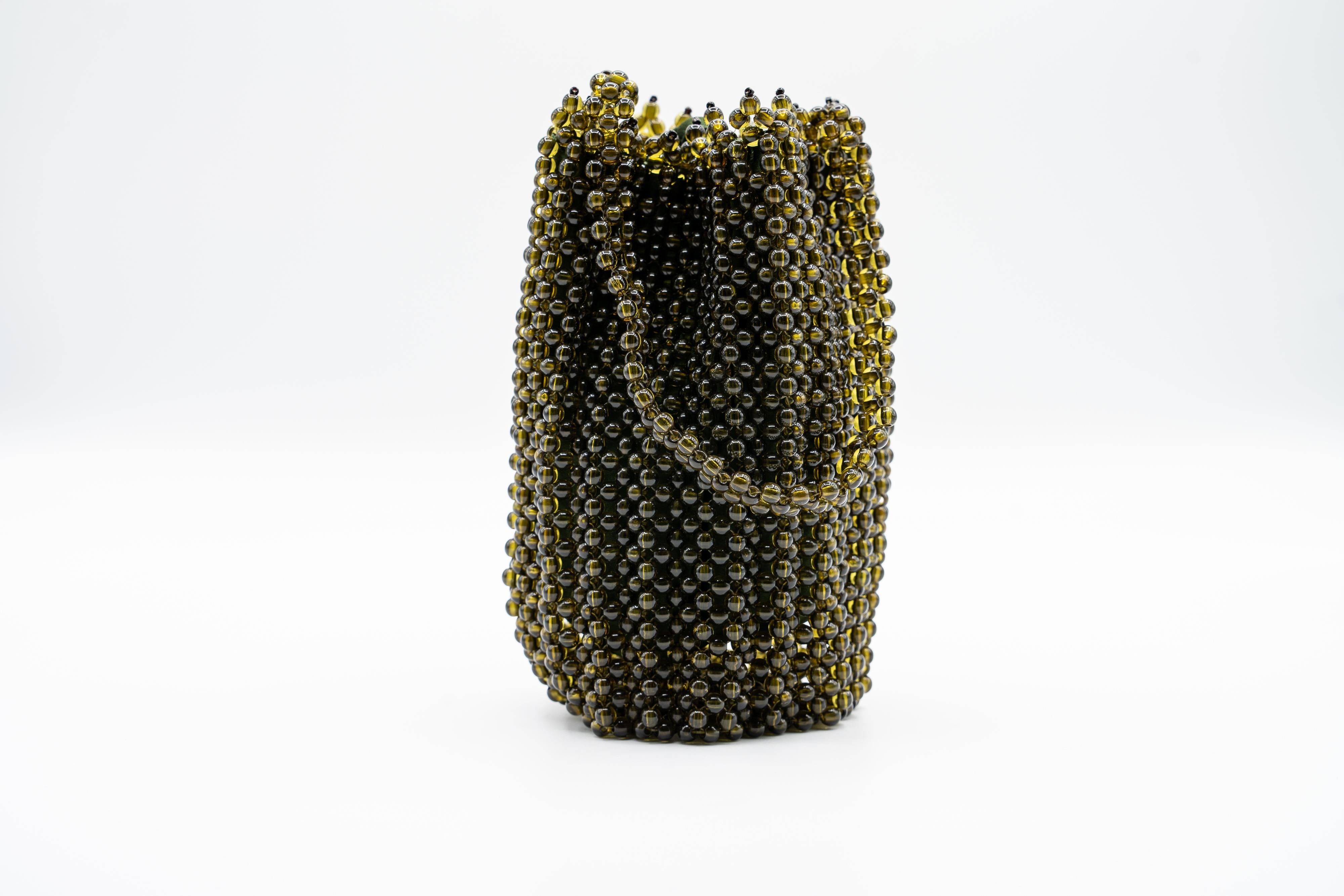 Black Vintage Bottega Veneta Green Beaded Mini Bag For Sale