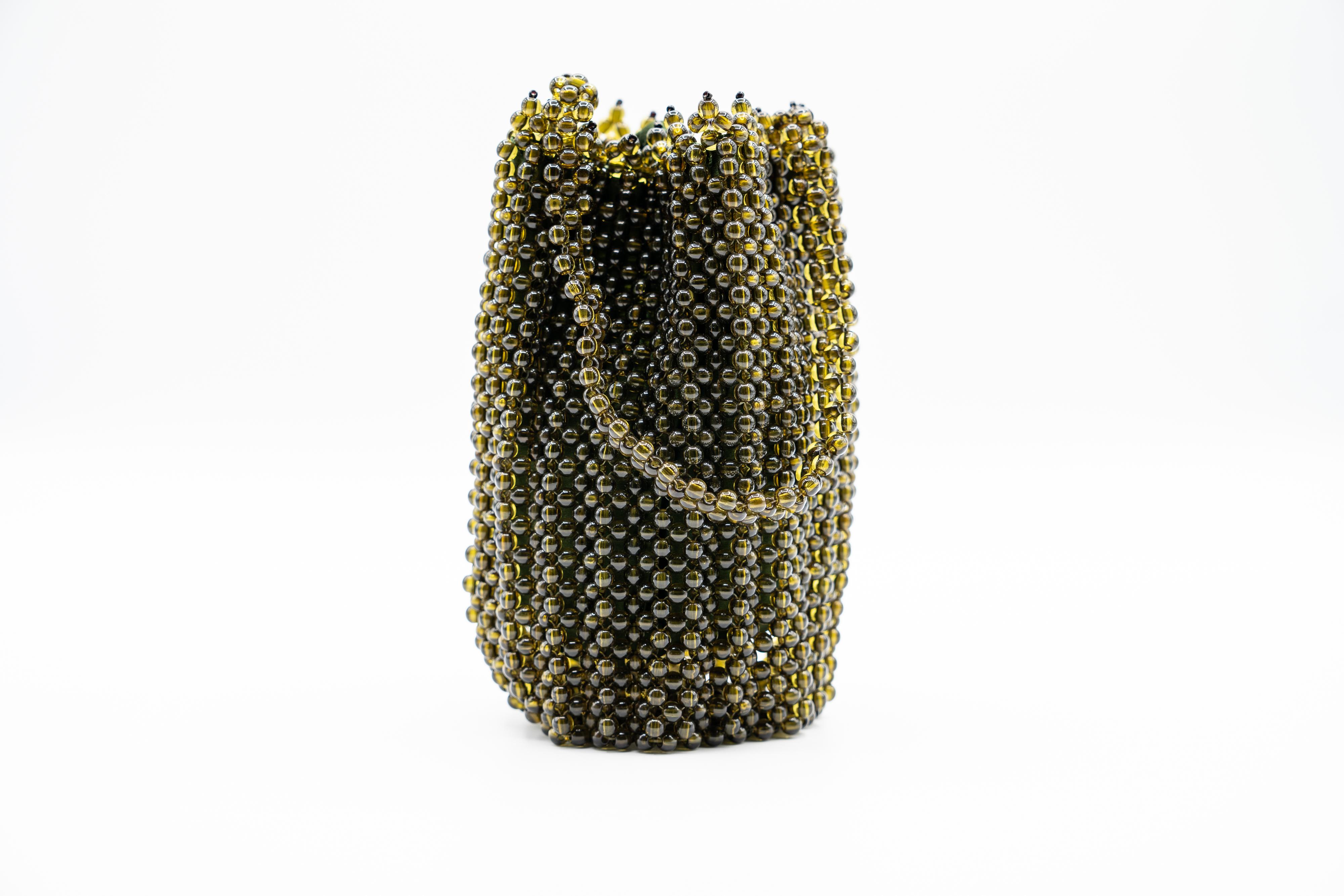 Vintage Bottega Veneta Green Beaded Mini Bag In Excellent Condition For Sale In Boca Raton, FL