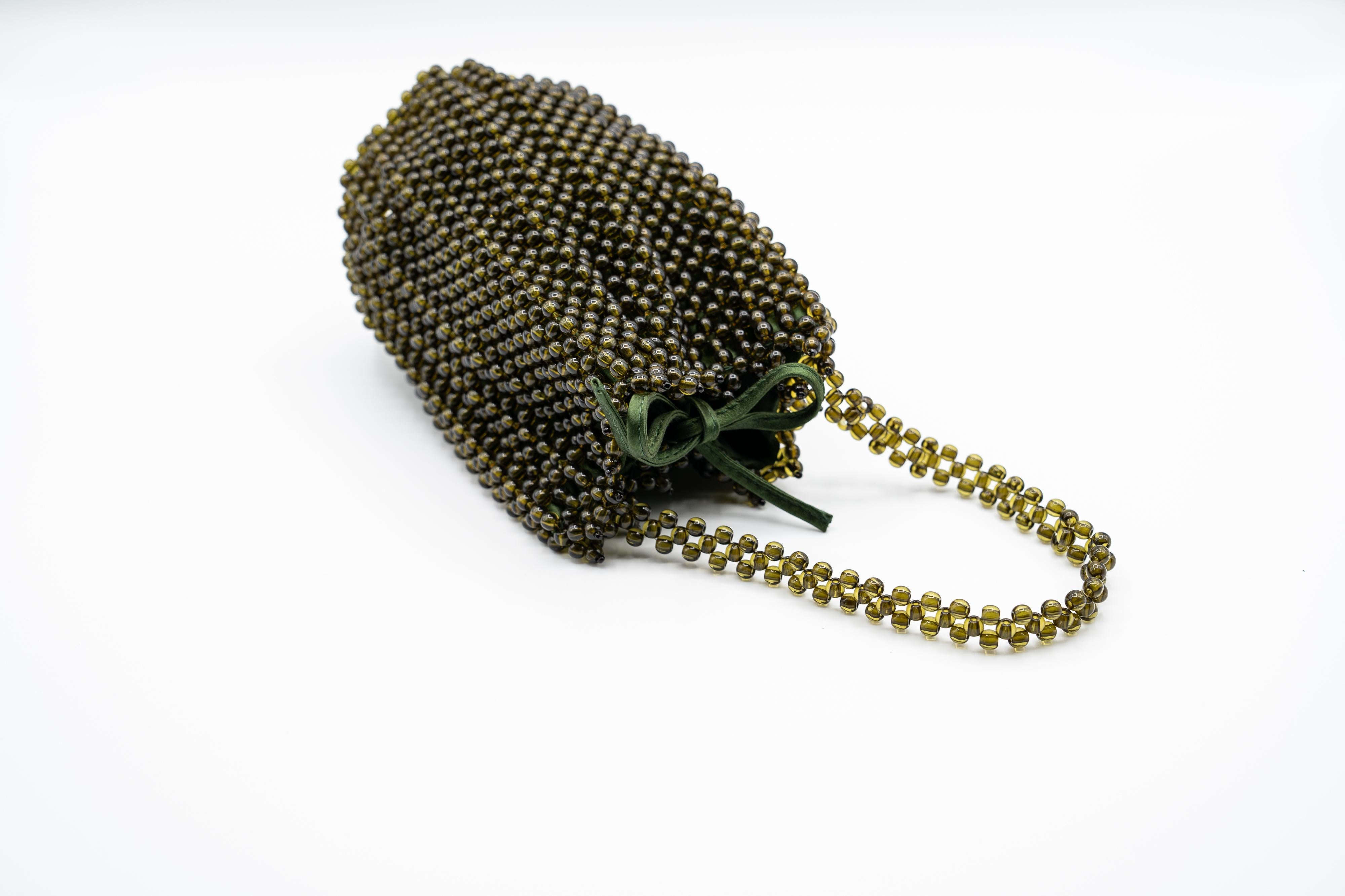 Women's or Men's Vintage Bottega Veneta Green Beaded Mini Bag For Sale