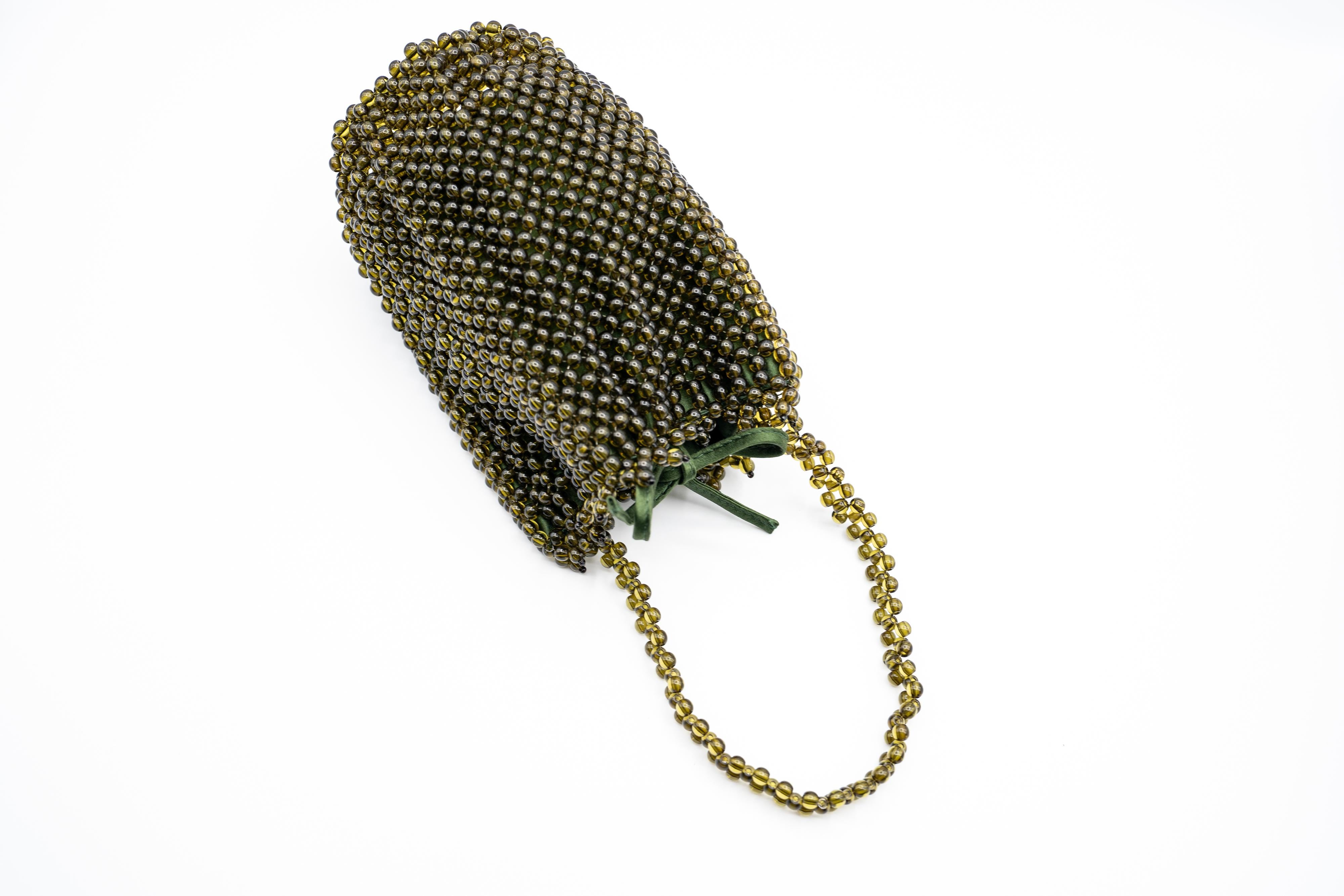 Vintage Bottega Veneta Green Beaded Mini Bag For Sale 1
