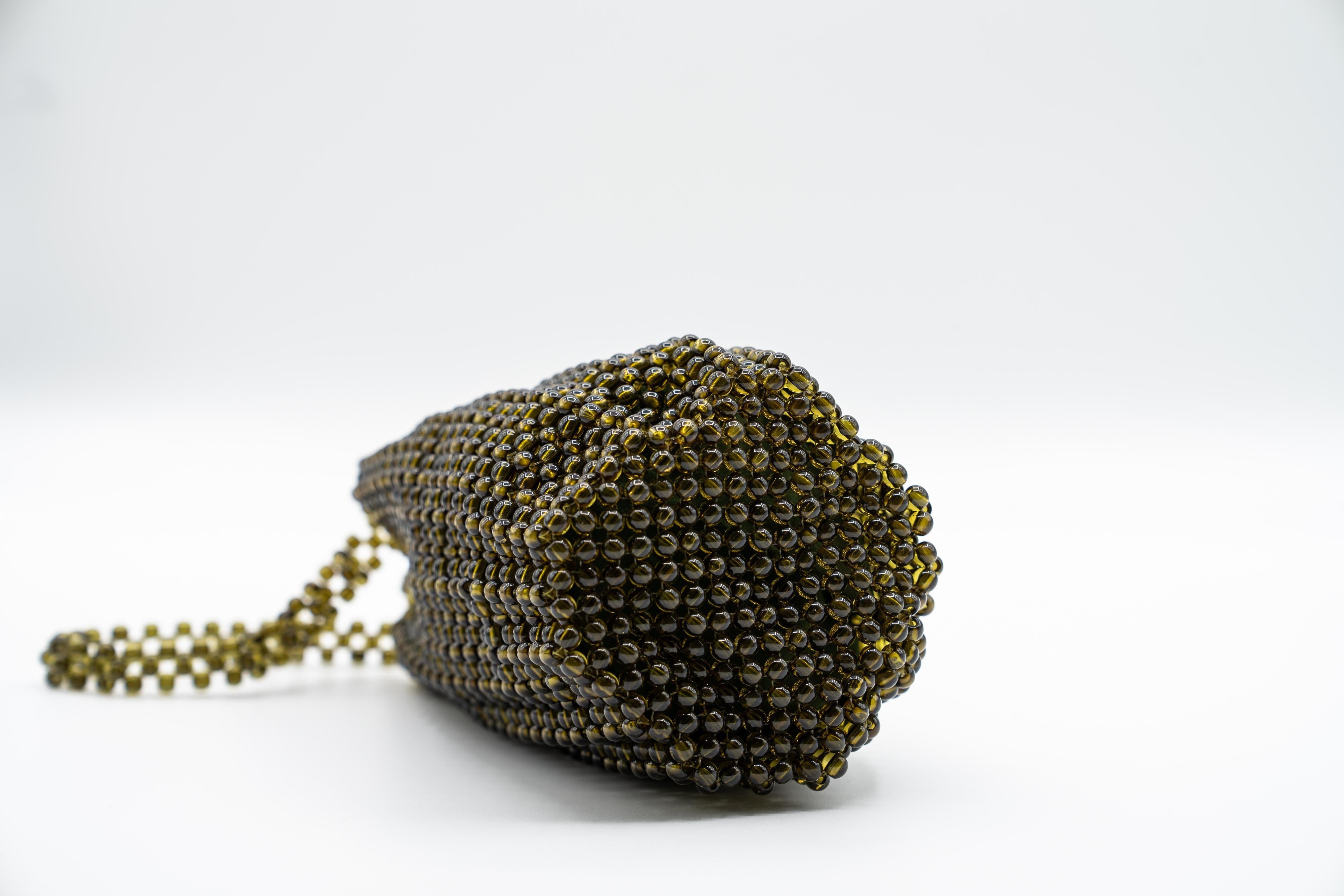 Vintage Bottega Veneta Green Beaded Mini Bag For Sale 3