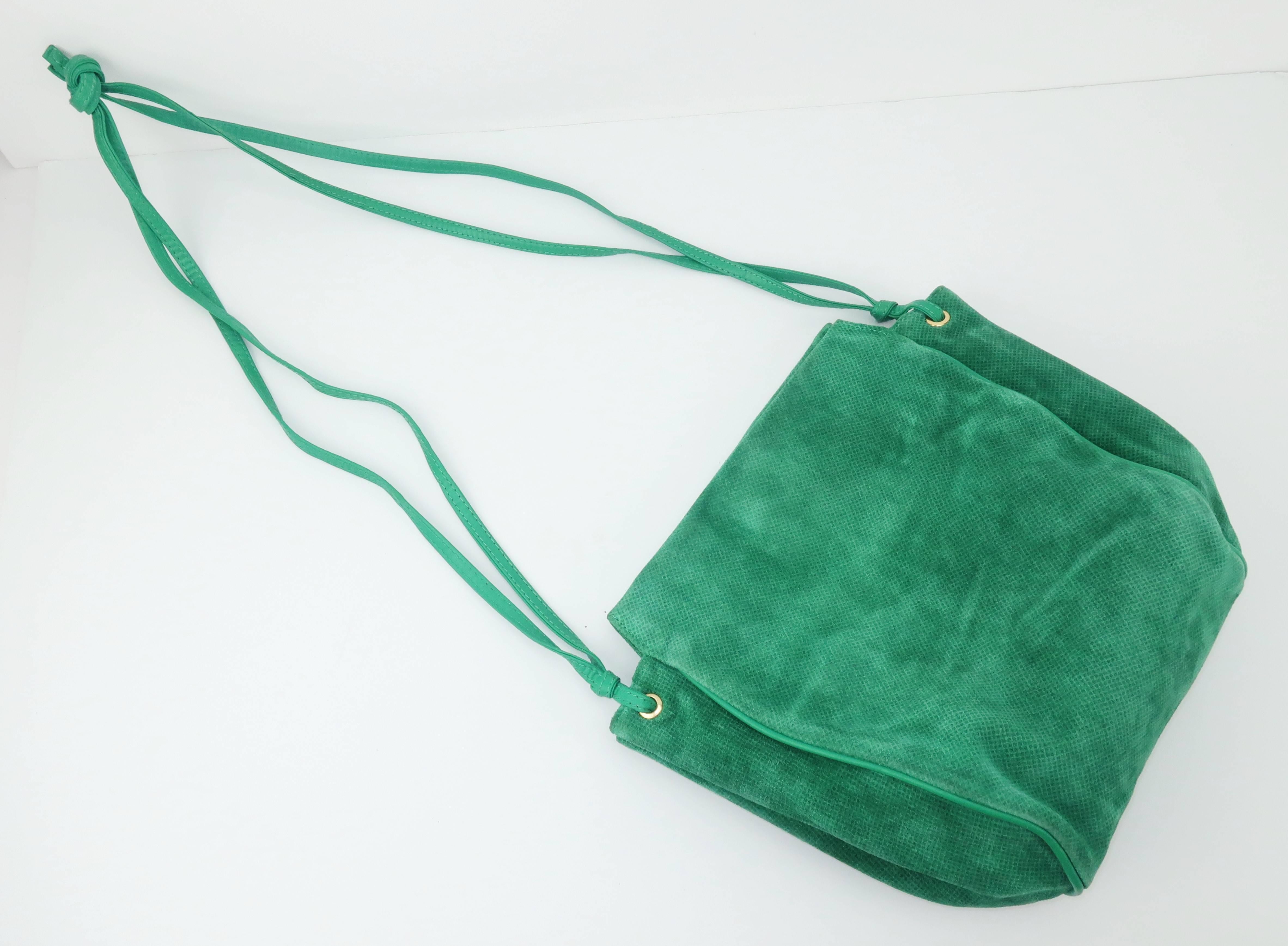 Vintage Bottega Veneta Green Suede Leather Hobo Handbag 1