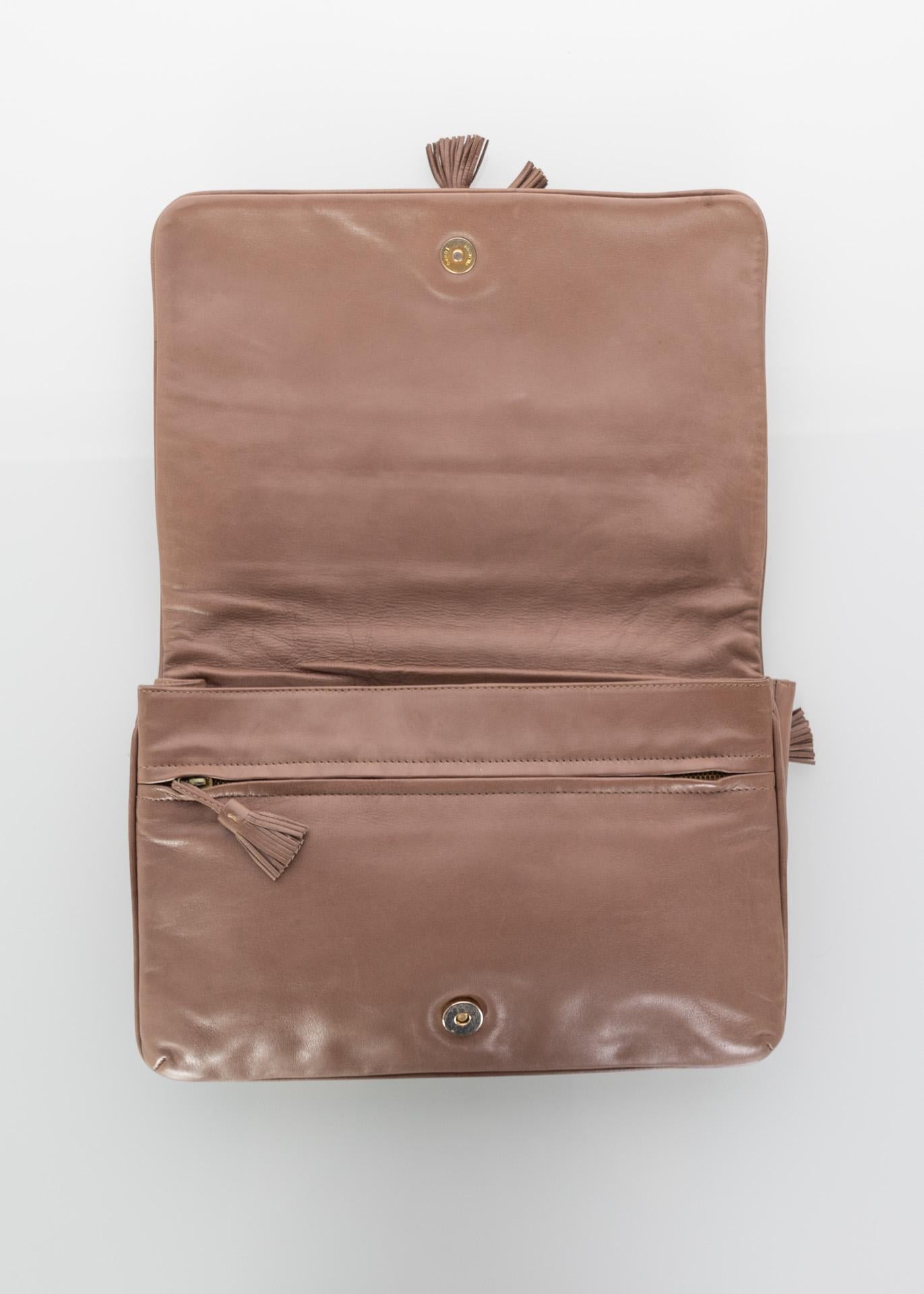 Brown Vintage Bottega Veneta  Intrecciato Leather Tassel Clutch Bag