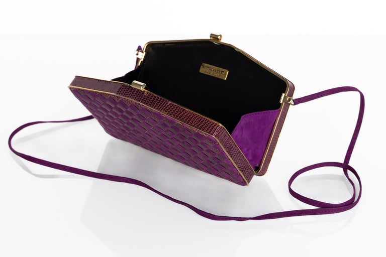 Vintage Bottega Veneta Purple Suede & Lizard Intrecciato Convertible Clutch Bag  For Sale 6