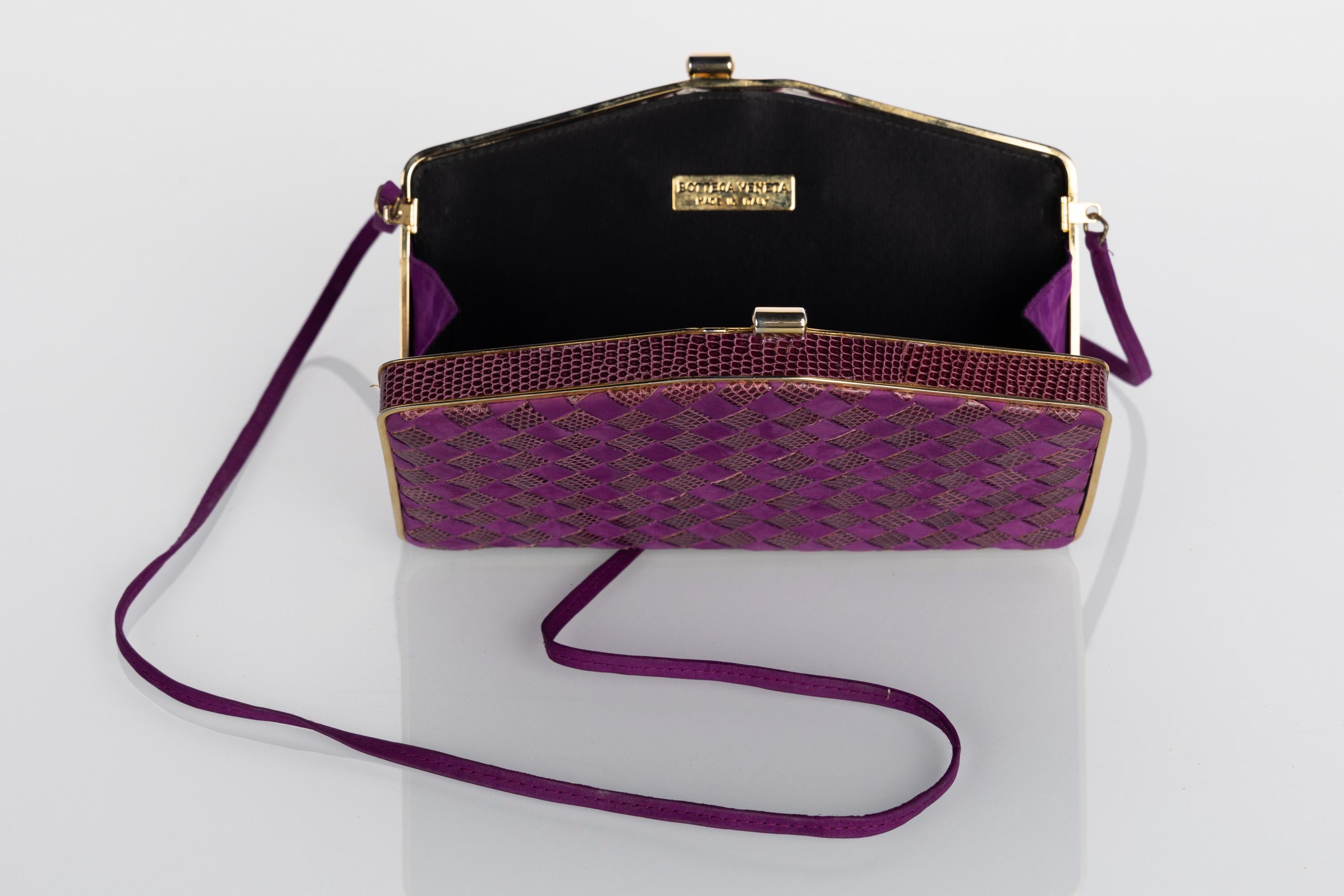 Vintage Bottega Veneta Purple Suede & Lizard Intrecciato Convertible Clutch Bag 4