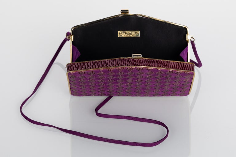 Vintage Bottega Veneta Purple Suede & Lizard Intrecciato Convertible Clutch Bag  For Sale 7