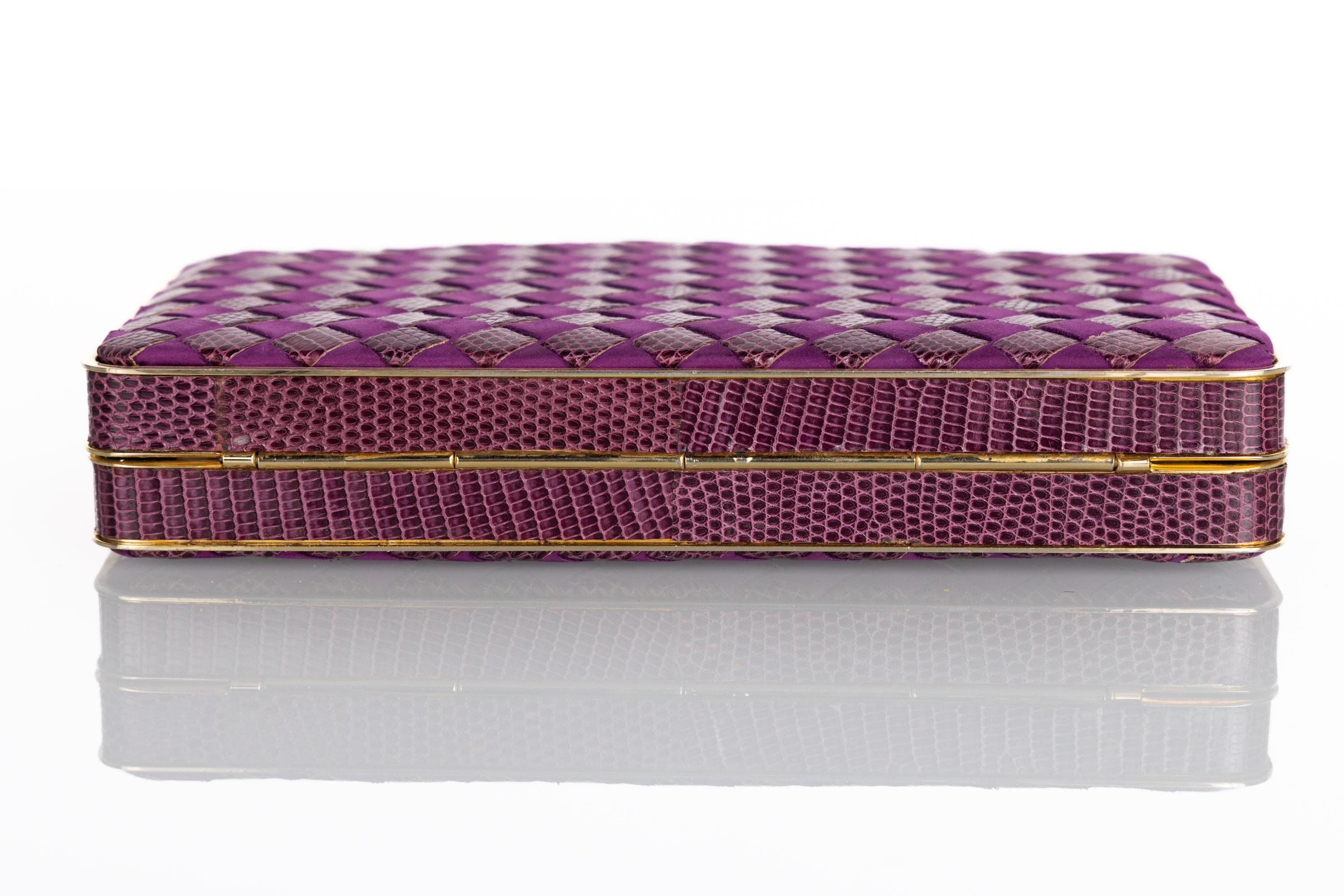 Vintage Bottega Veneta Purple Suede & Lizard Intrecciato Convertible Clutch Bag  For Sale 6