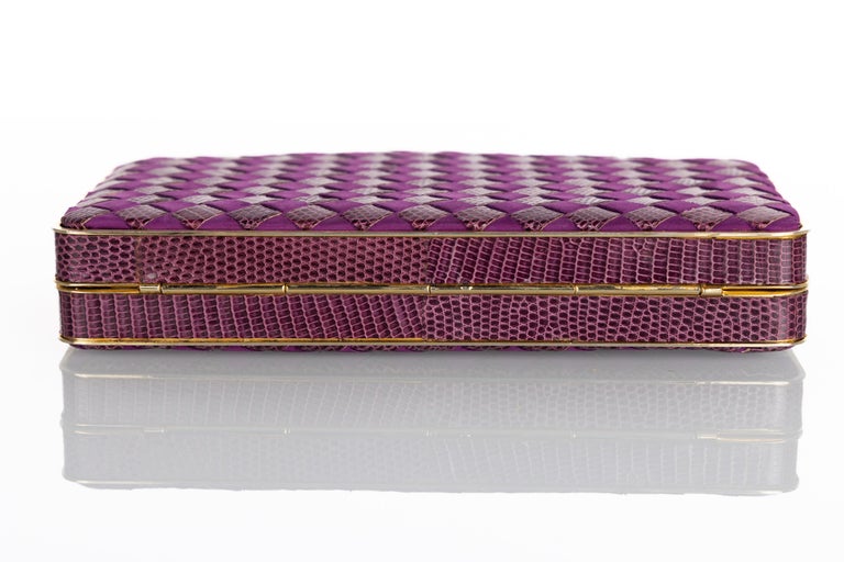 Vintage Bottega Veneta Purple Suede & Lizard Intrecciato Convertible Clutch Bag  For Sale 9