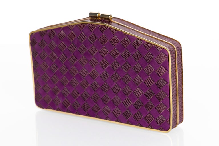 Women's Vintage Bottega Veneta Purple Suede & Lizard Intrecciato Convertible Clutch Bag  For Sale