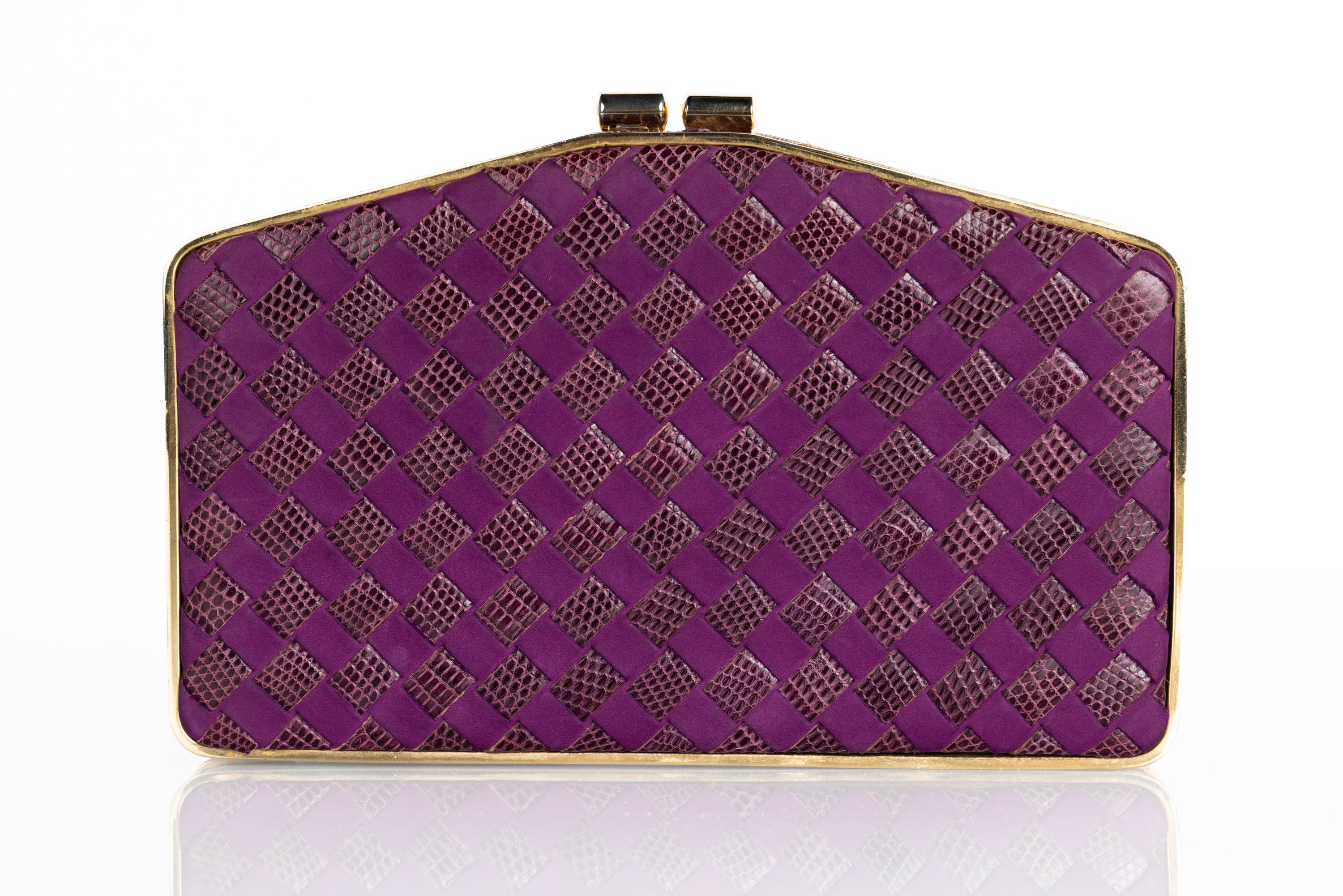 Vintage Bottega Veneta Purple Suede & Lizard Intrecciato Convertible Clutch Bag  For Sale 1