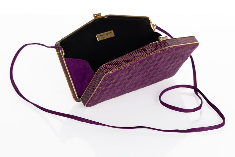 Vintage Bottega Veneta Purple Suede & Lizard Intrecciato Convertible Clutch Bag  For Sale 5