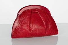 Vintage Bottega Veneta Red Karung Lucite Frame Clutch Bag