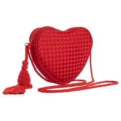 Retro Bottega Veneta Red Silk Heart Crossbody Bag