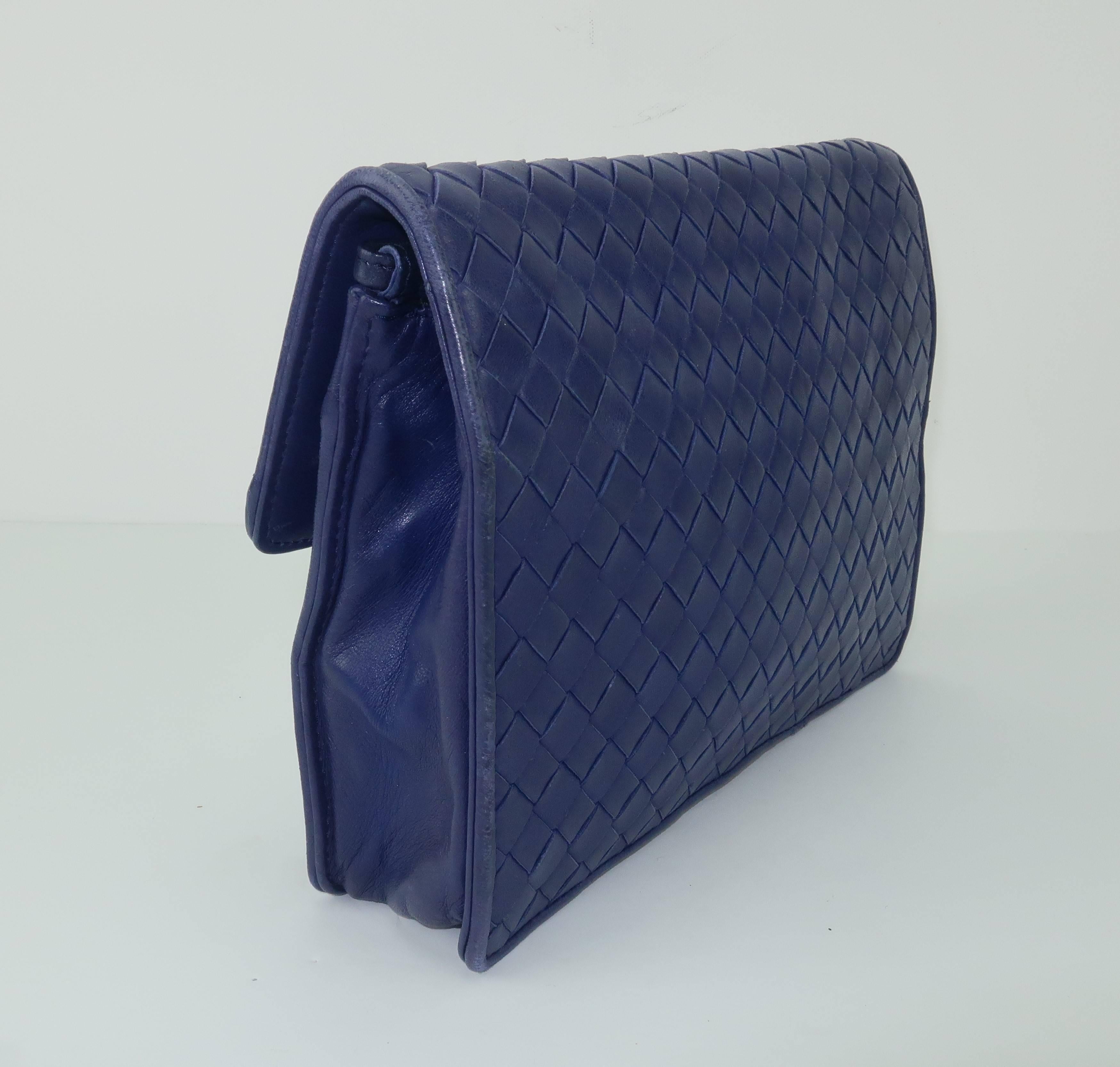 Bottega Veneta Vintage Royal Blue Intrecciato Leather Shoulder Handbag 6