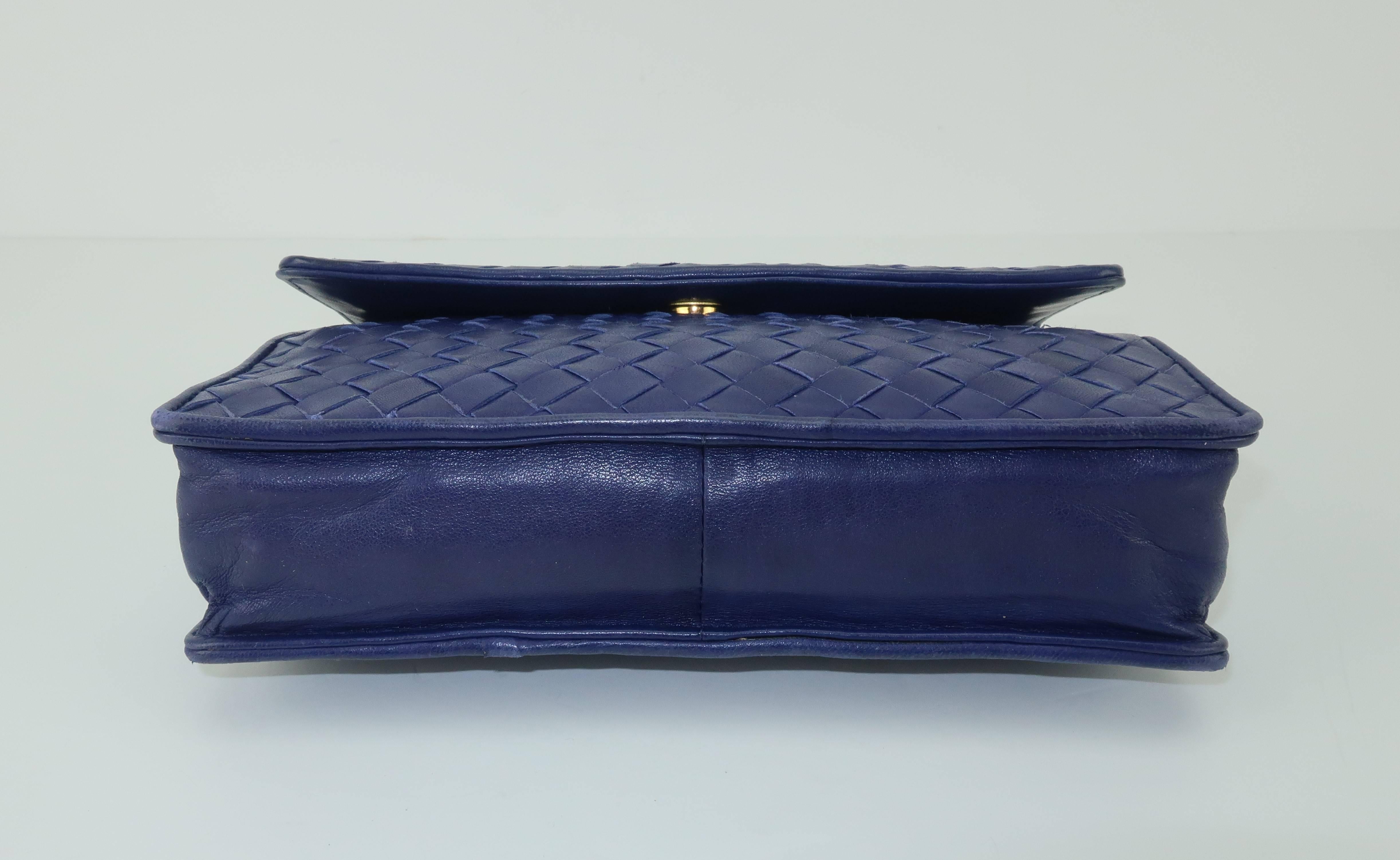 Bottega Veneta Vintage Royal Blue Intrecciato Leather Shoulder Handbag 7