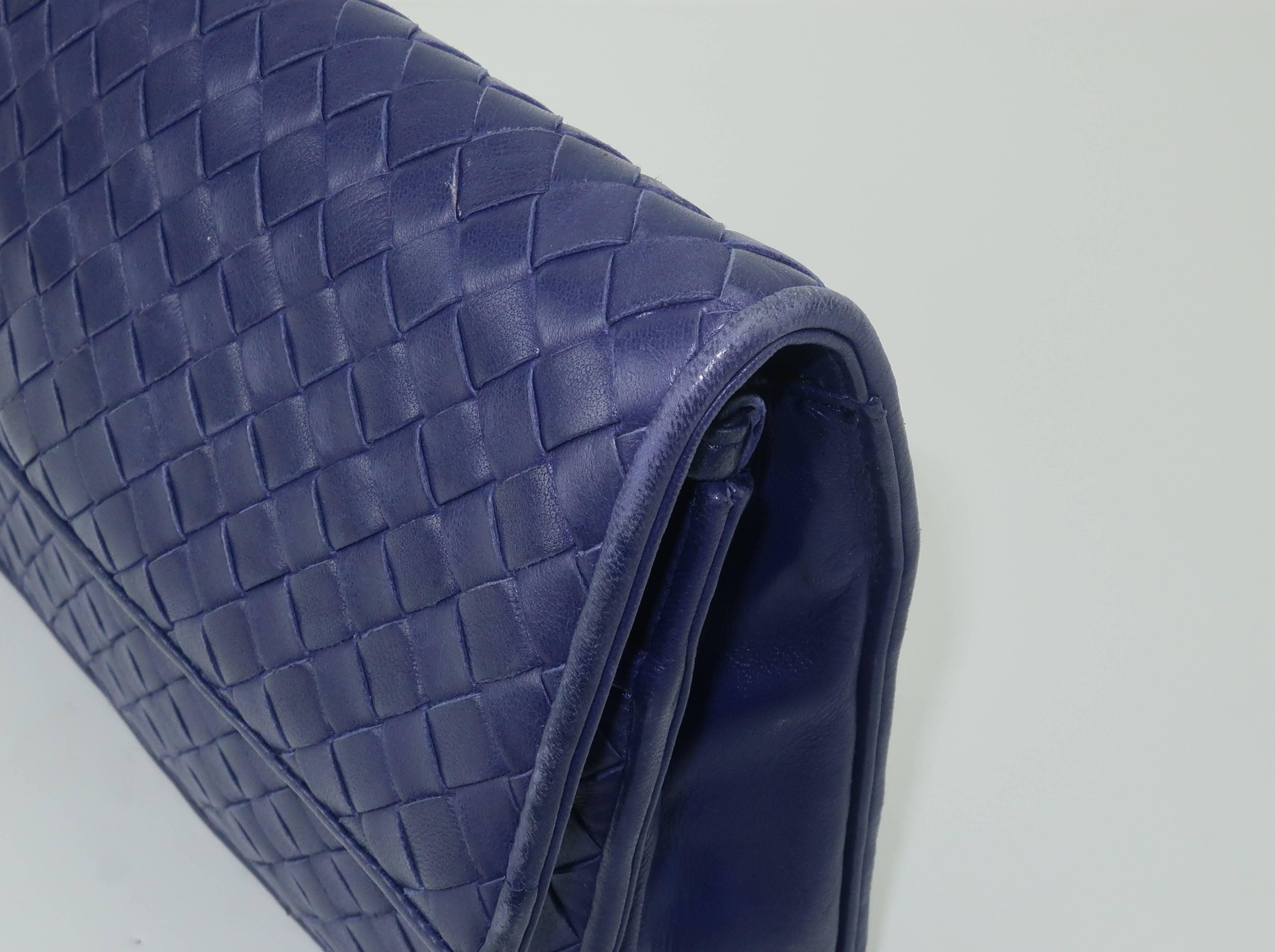 Bottega Veneta Vintage Royal Blue Intrecciato Leather Shoulder Handbag 8