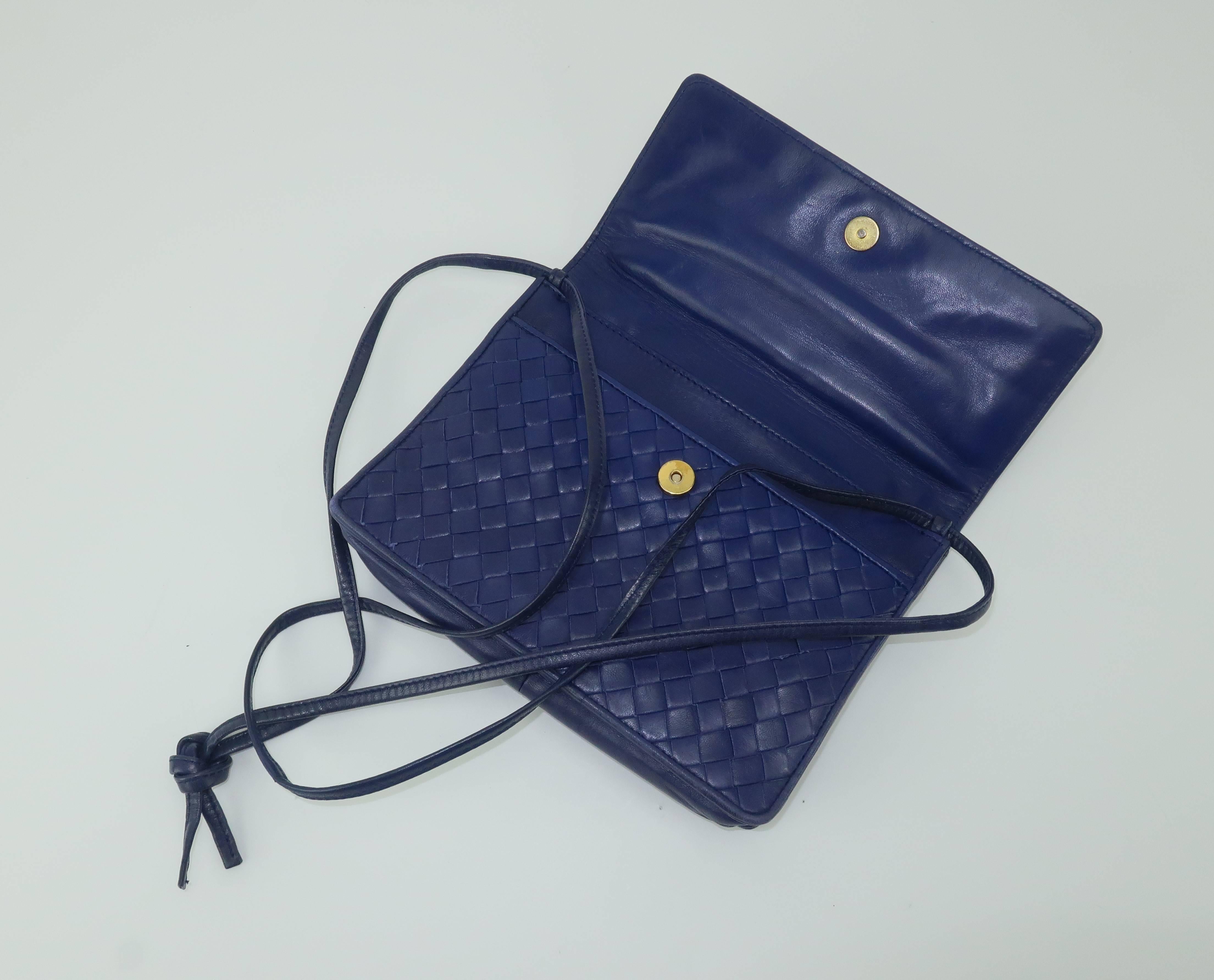 Bottega Veneta Vintage Royal Blue Intrecciato Leather Shoulder Handbag 9