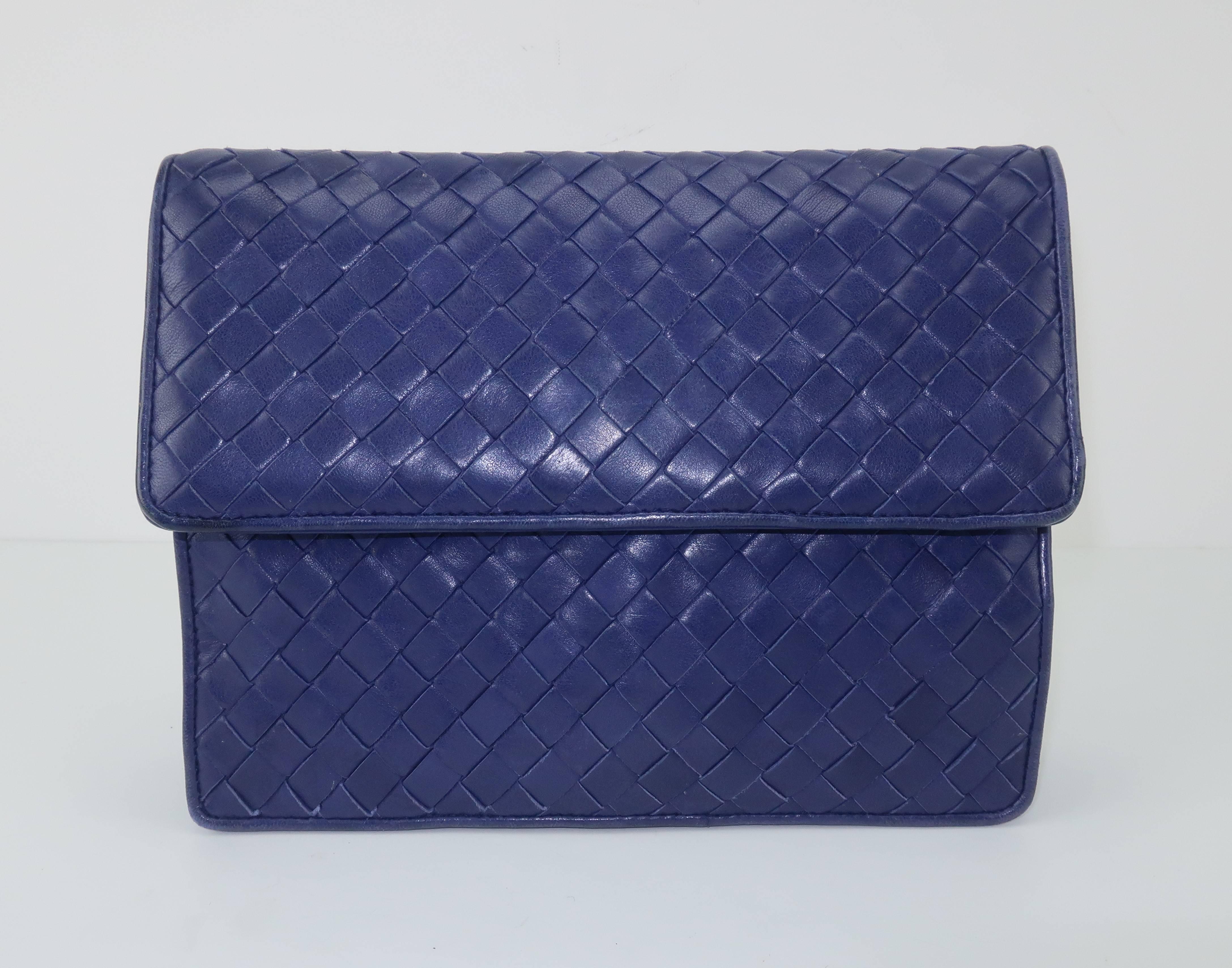 Bottega Veneta Vintage Royal Blue Intrecciato Leather Shoulder Handbag 1
