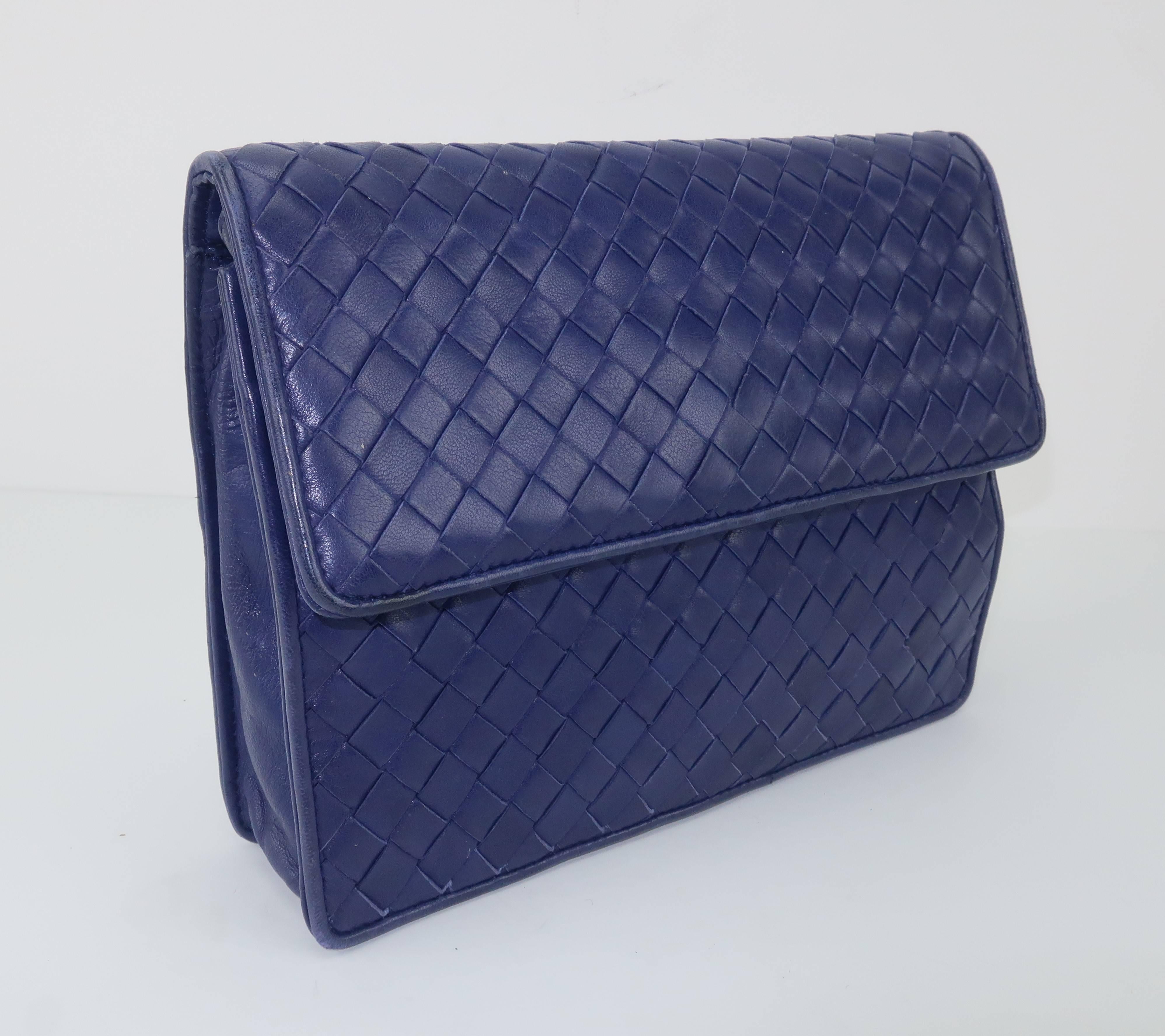 Bottega Veneta Vintage Royal Blue Intrecciato Leather Shoulder Handbag 2
