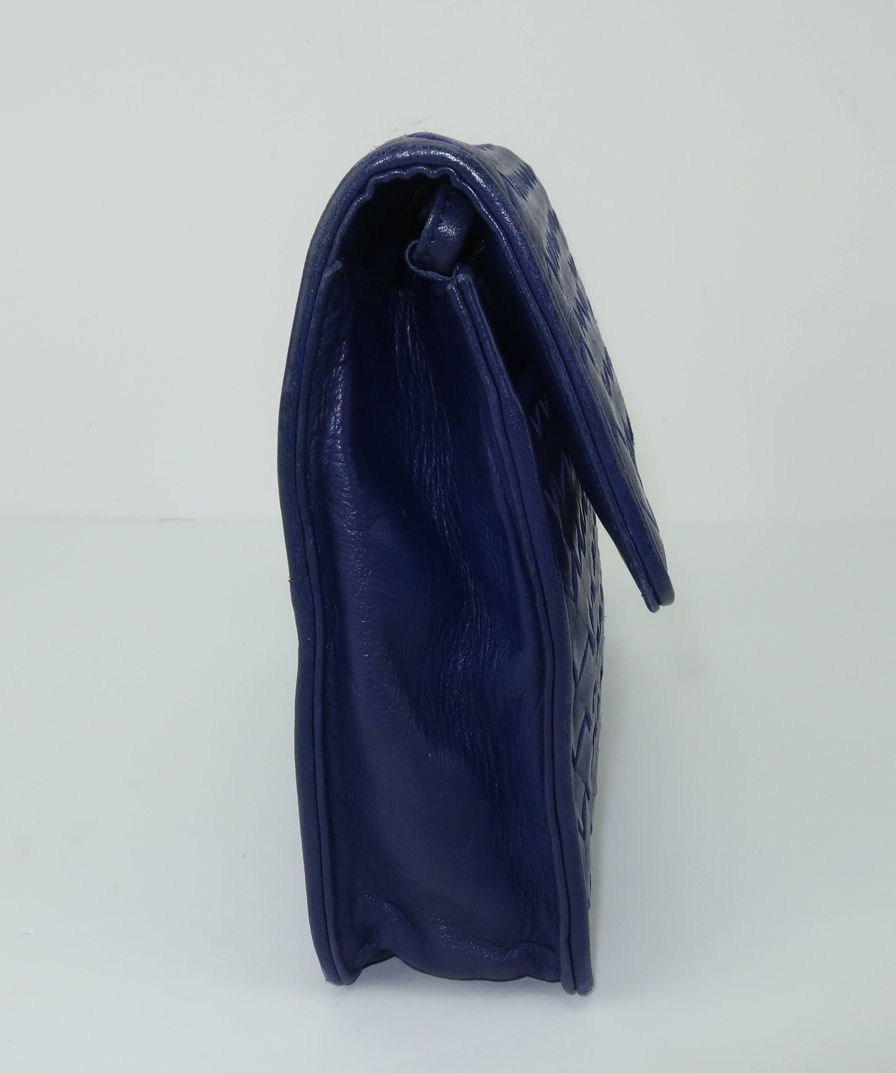 Bottega Veneta Vintage Royal Blue Intrecciato Leather Shoulder Handbag 3