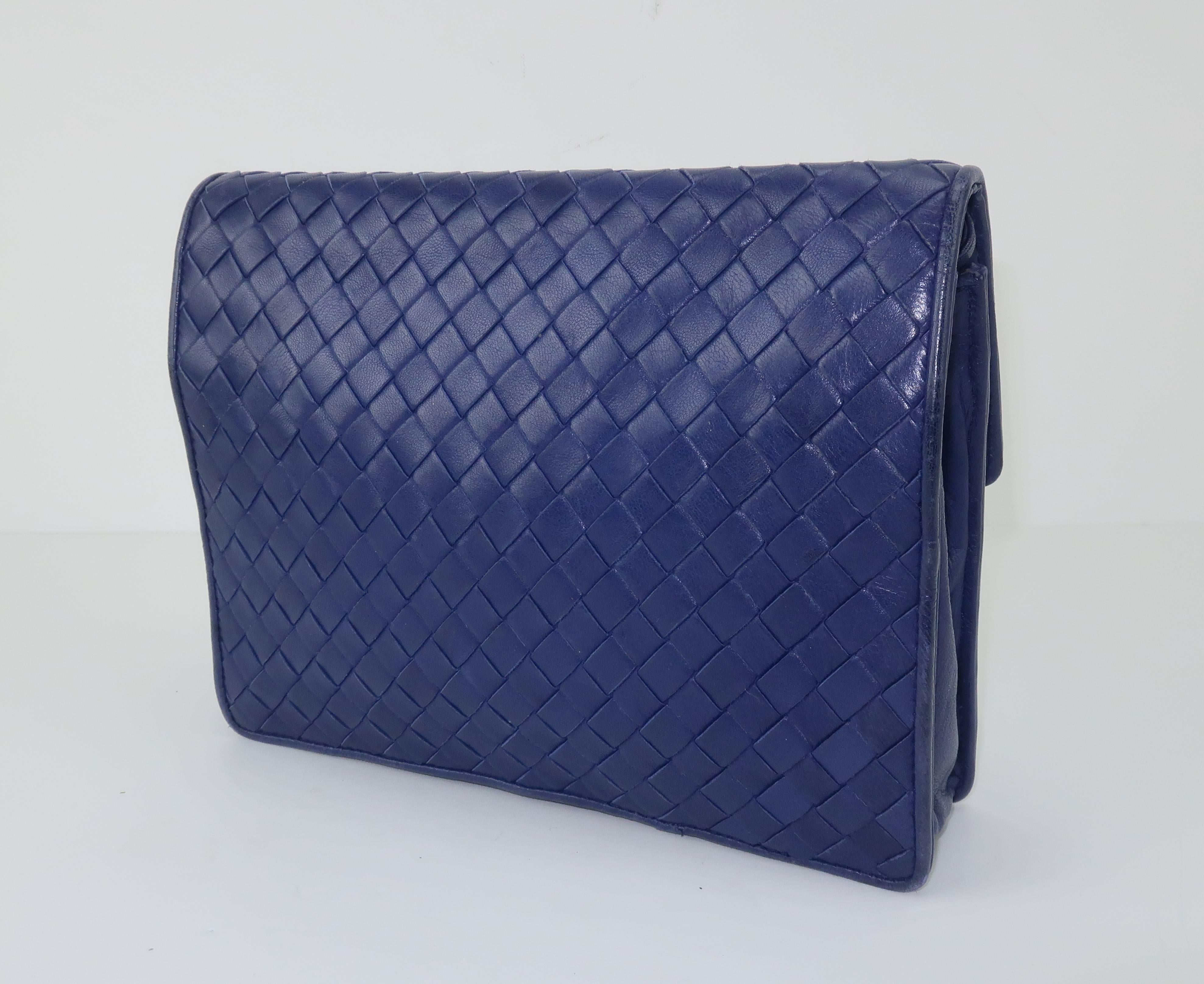 Bottega Veneta Vintage Royal Blue Intrecciato Leather Shoulder Handbag 4