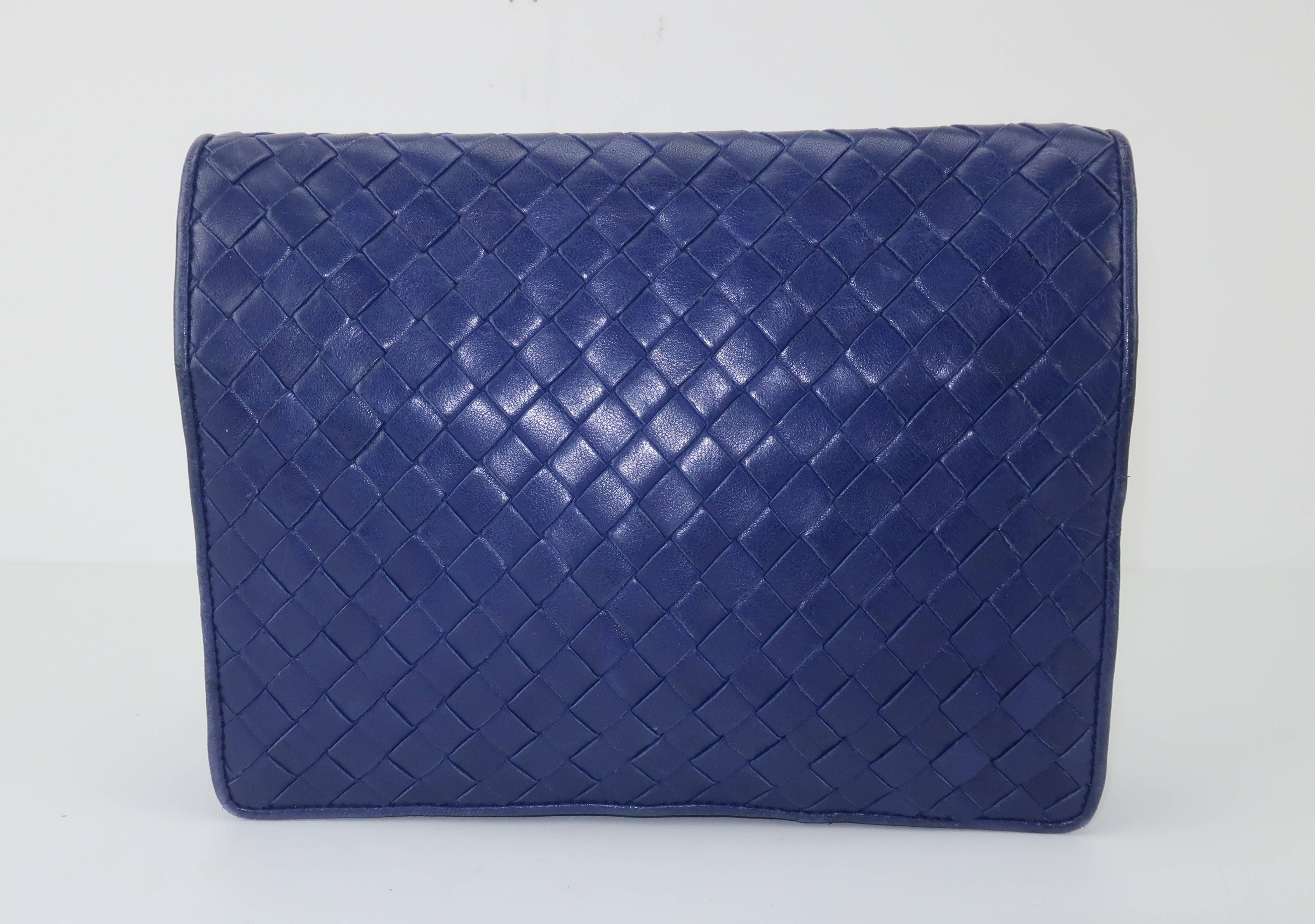 Bottega Veneta Vintage Royal Blue Intrecciato Leather Shoulder Handbag 5
