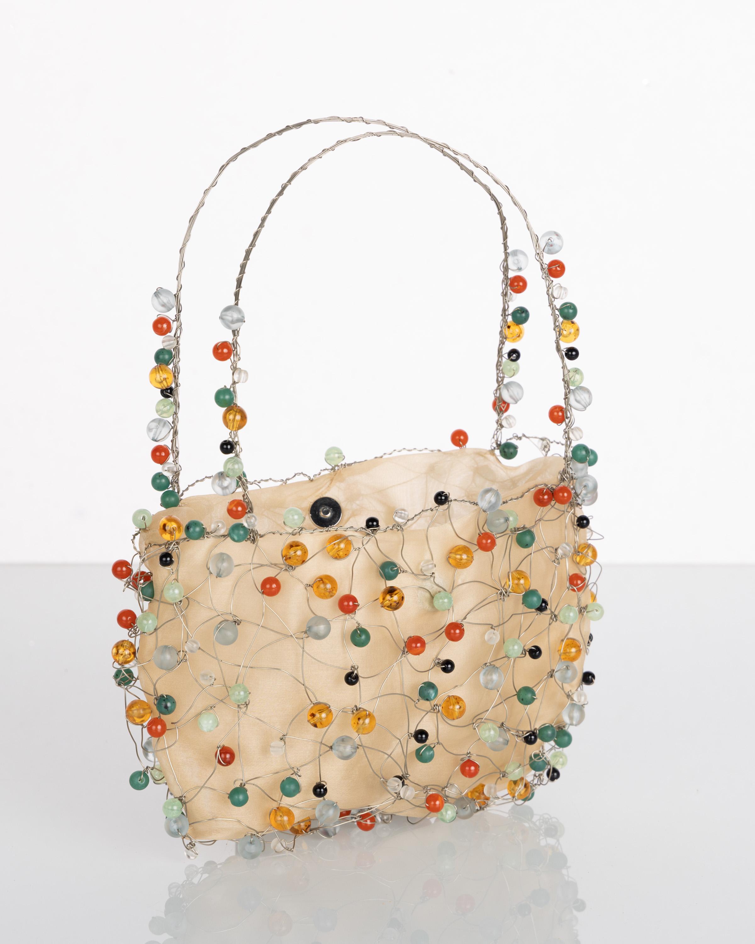 Vintage Bottega Veneta Sculptural Beaded Organza Bag In Excellent Condition For Sale In Boca Raton, FL