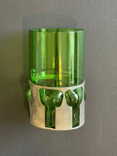 Vase vintage en verre vert bouteille avec revêtement, attribué à Derflinger, style ethnique