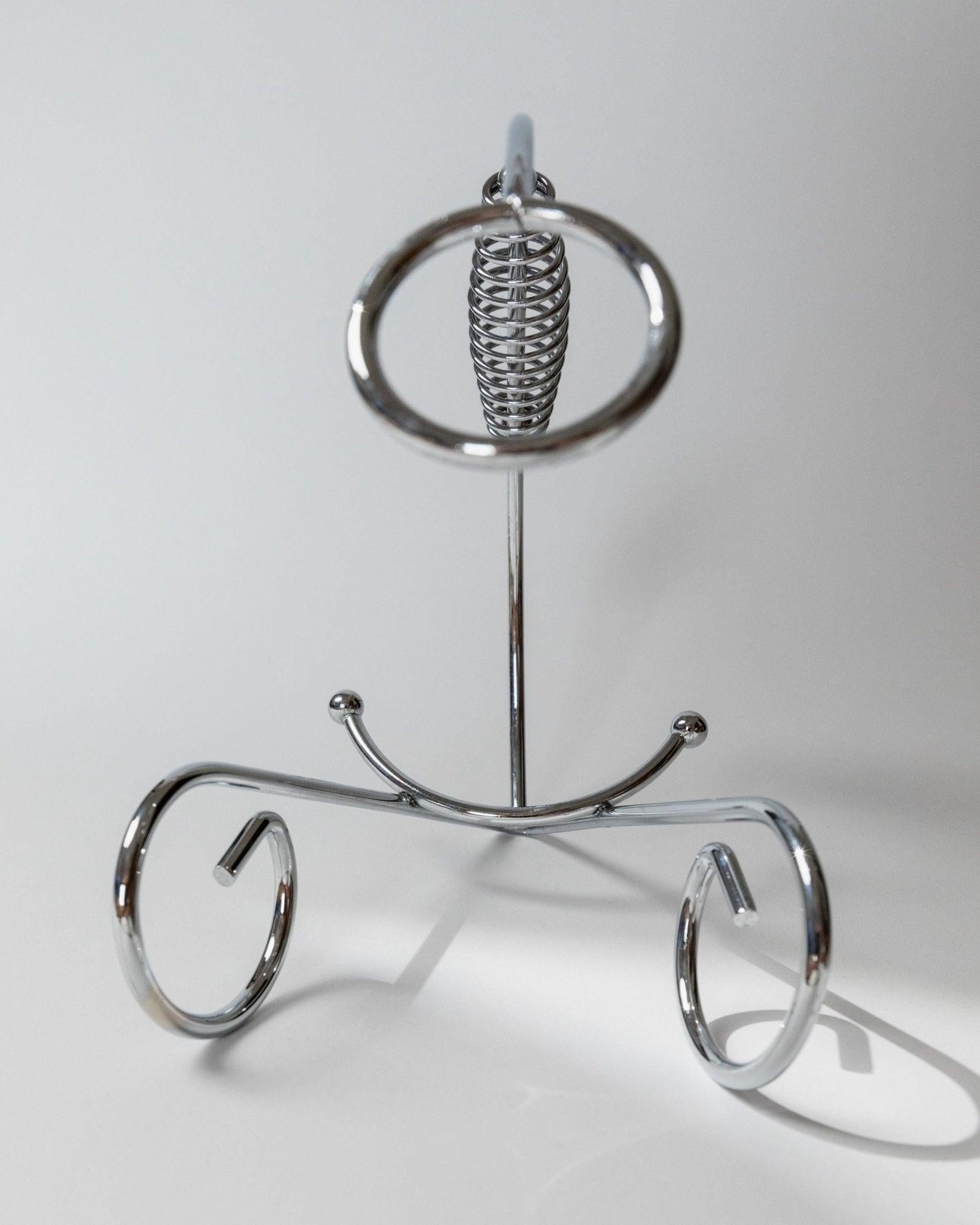 Vintage Flaschenhalter Chrom Metall mit Spiralgriff Wein Accessoire, 1980er Jahre (Space Age) im Angebot