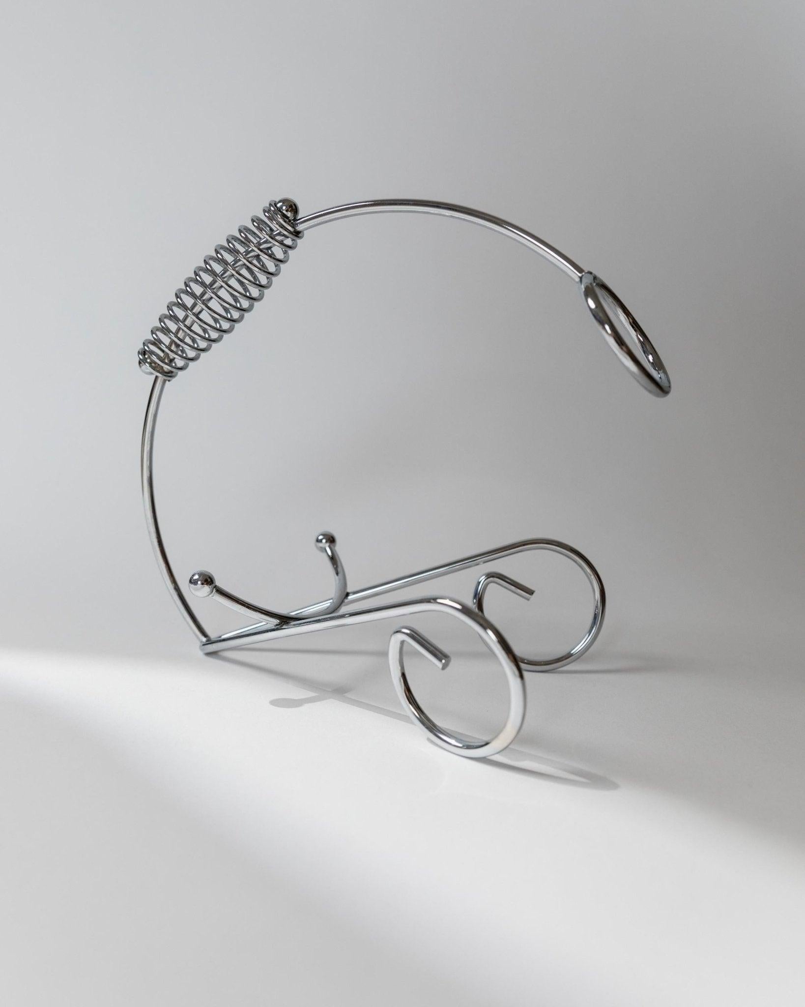 Vintage Flaschenhalter Chrom Metall mit Spiralgriff Wein Accessoire, 1980er Jahre im Zustand „Gut“ im Angebot in Montecalvoli, IT