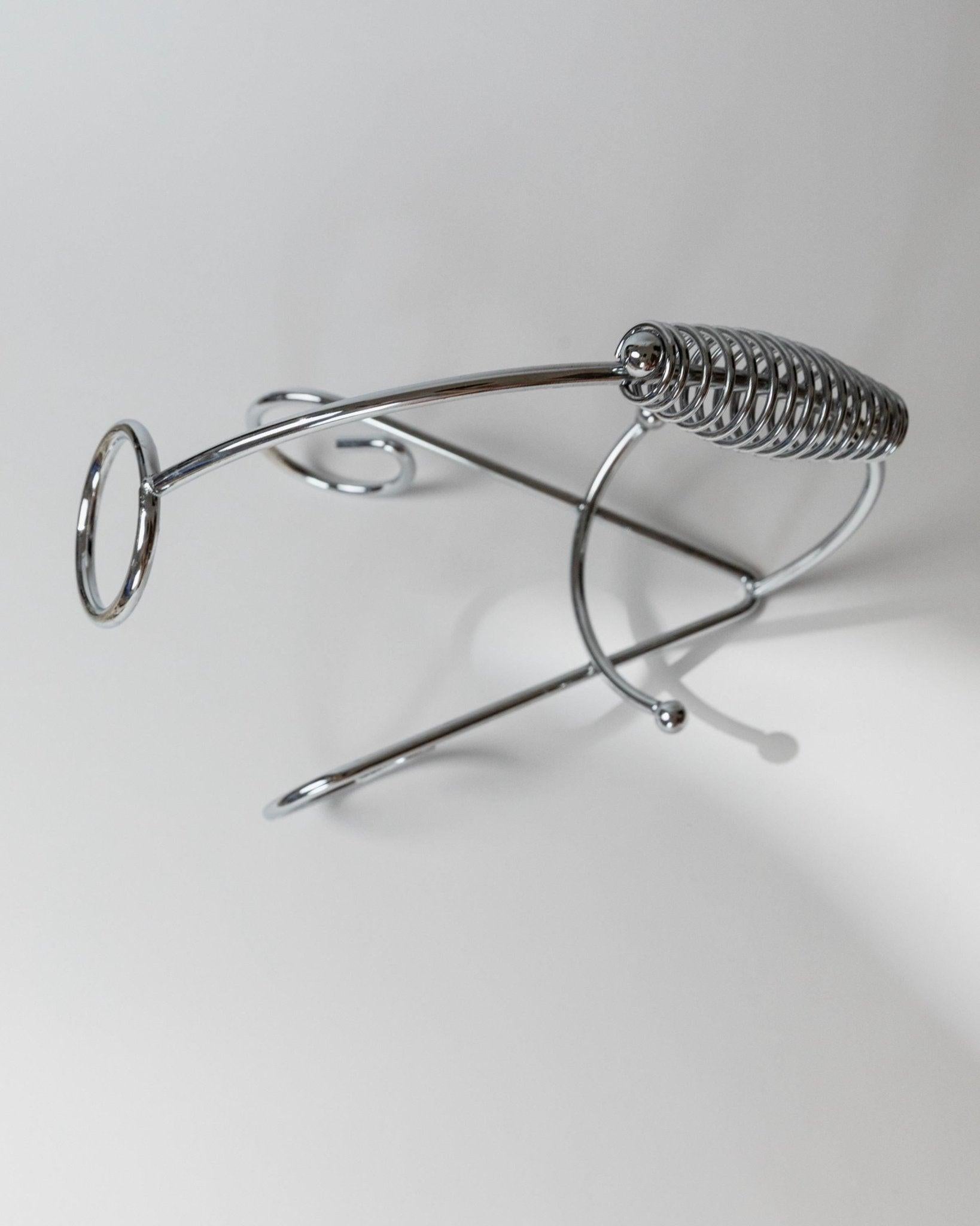 Vintage Flaschenhalter Chrom Metall mit Spiralgriff Wein Accessoire, 1980er Jahre im Angebot 1