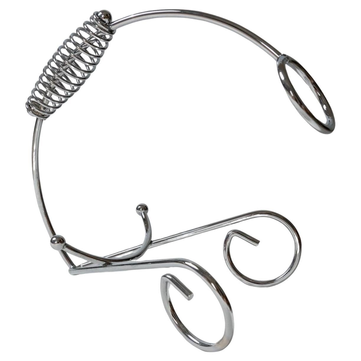 Vintage Flaschenhalter Chrom Metall mit Spiralgriff Wein Accessoire, 1980er Jahre