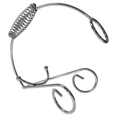 Vintage Bottle Holder Chrome Metal with Spiral Handle Wine Accessory, 1980s