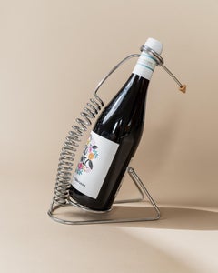 Porte-bouteilles vintage en acier inoxydable en forme de spirale - Stockage de vin Steel Age, 1980