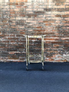 Vintage Bottle Holder Two Shelves Rounded shape Brass Wheeled Tray