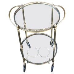 Vintage Bottle Holder Two Shelves Rounded shape Brass Wheeled Tray