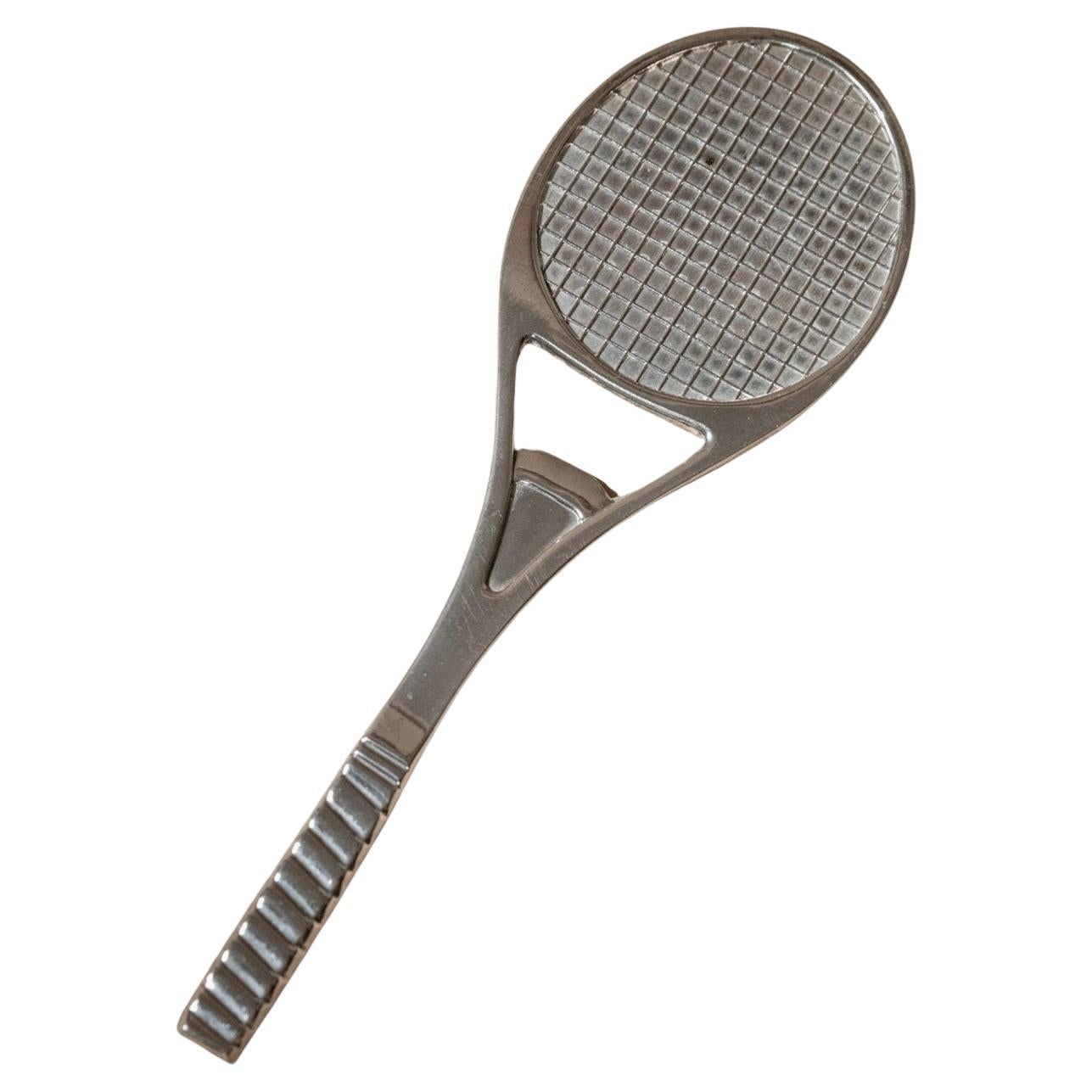 Vintage Bottle Opener Silver Plated Tennis Racket Shape for Perrier 1980s
