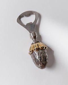 Vintage Bottle Opener Silver Plated with Acorn Shape with Golden Details, 1980s