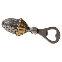 Vintage Bottle Opener Silver Plated with Acorn Shape with Golden Details, 1980s Vintage Bottle Opener Silver Plated with Acorn Shape with Golden Details, 1980s