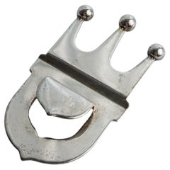 Vintage Bottle Opener Silver Plated with Crown Shape Design, Italy, 1980s