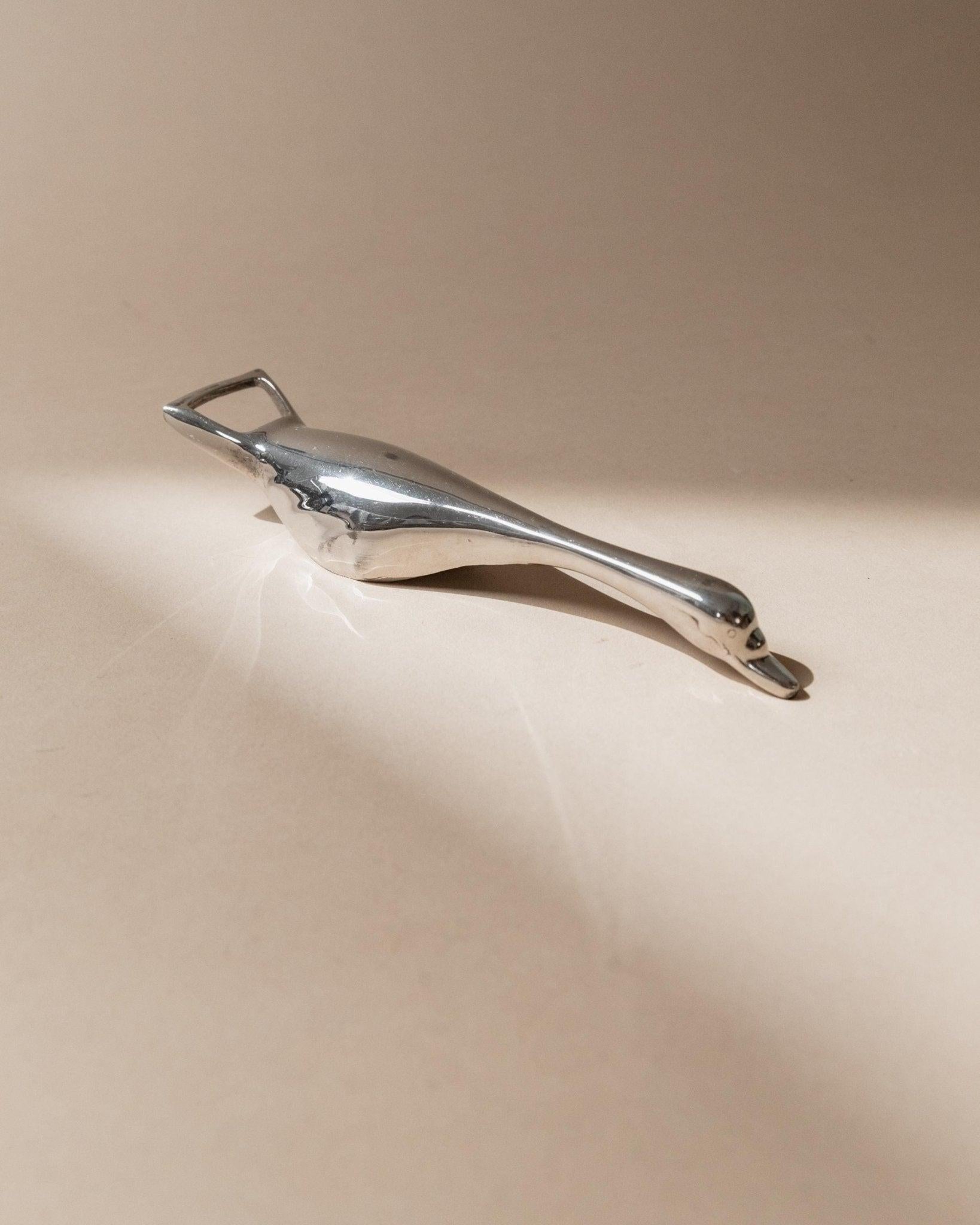 Apribottiglie d'epoca placcato in argento con forma di oca, design Mid Century, anni '60 in vendita 1