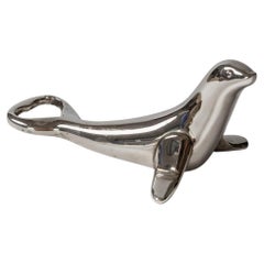 Vintage Bottle Opener Silver Plated with Seal Shape Mid Century Design, 1960s Vintage Bottle Opener Silver Plated with Seal Shape Mid Century Design, 1960s
