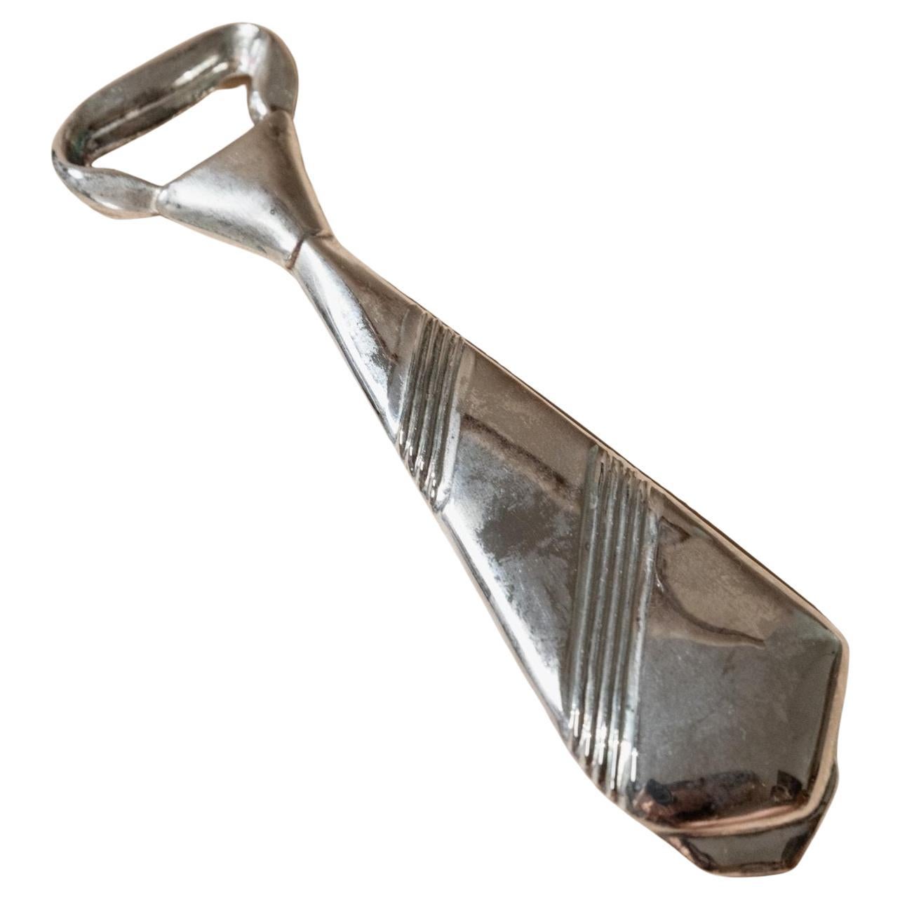 Vintage Bottle Opener Silver Plated with Tie Shape Mid Century Design, 1970s