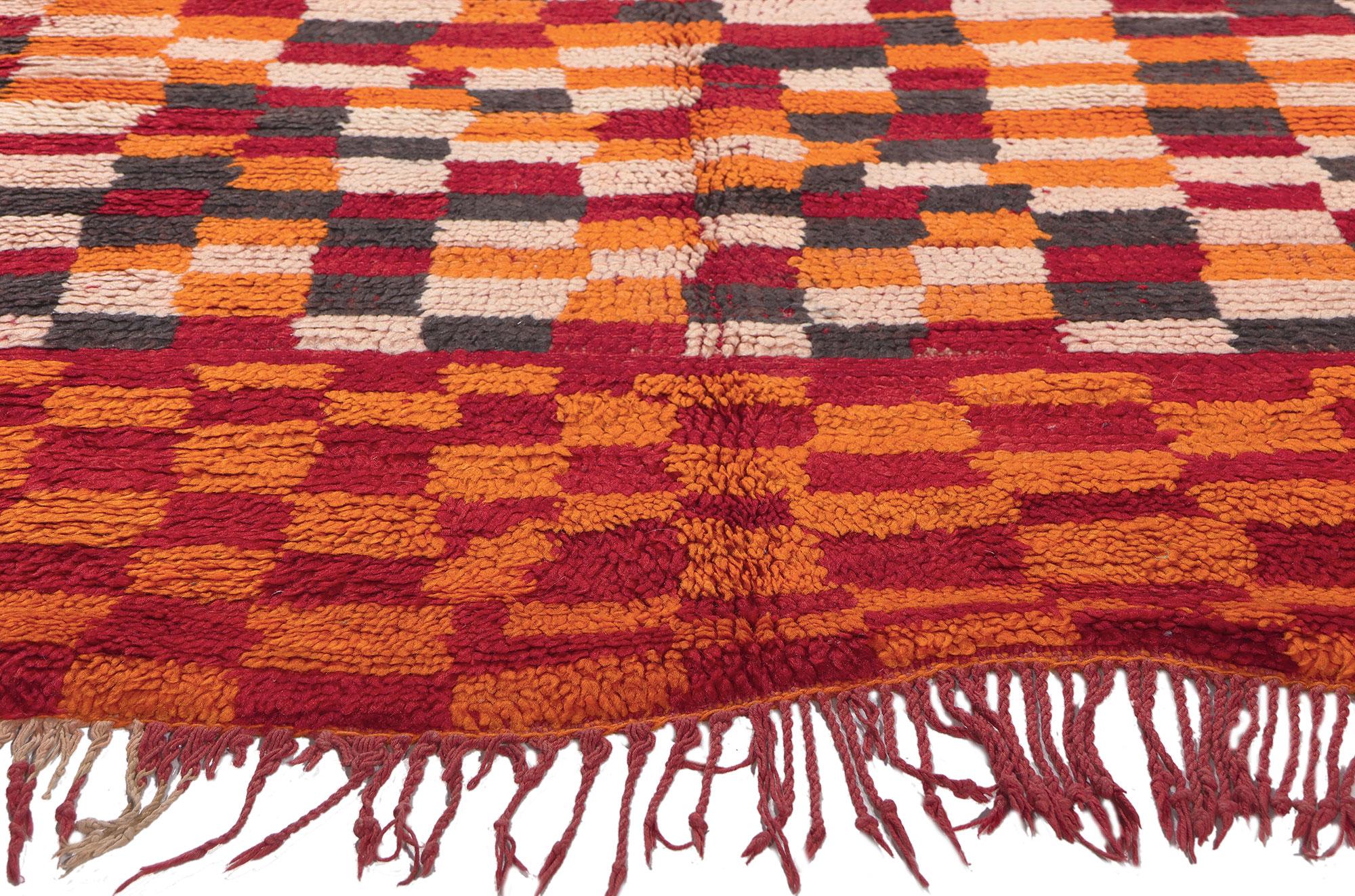 Hand-Knotted Vintage Bouad Moroccan Rug, Tribal Enchantment Meets Cozy Cubist Style For Sale