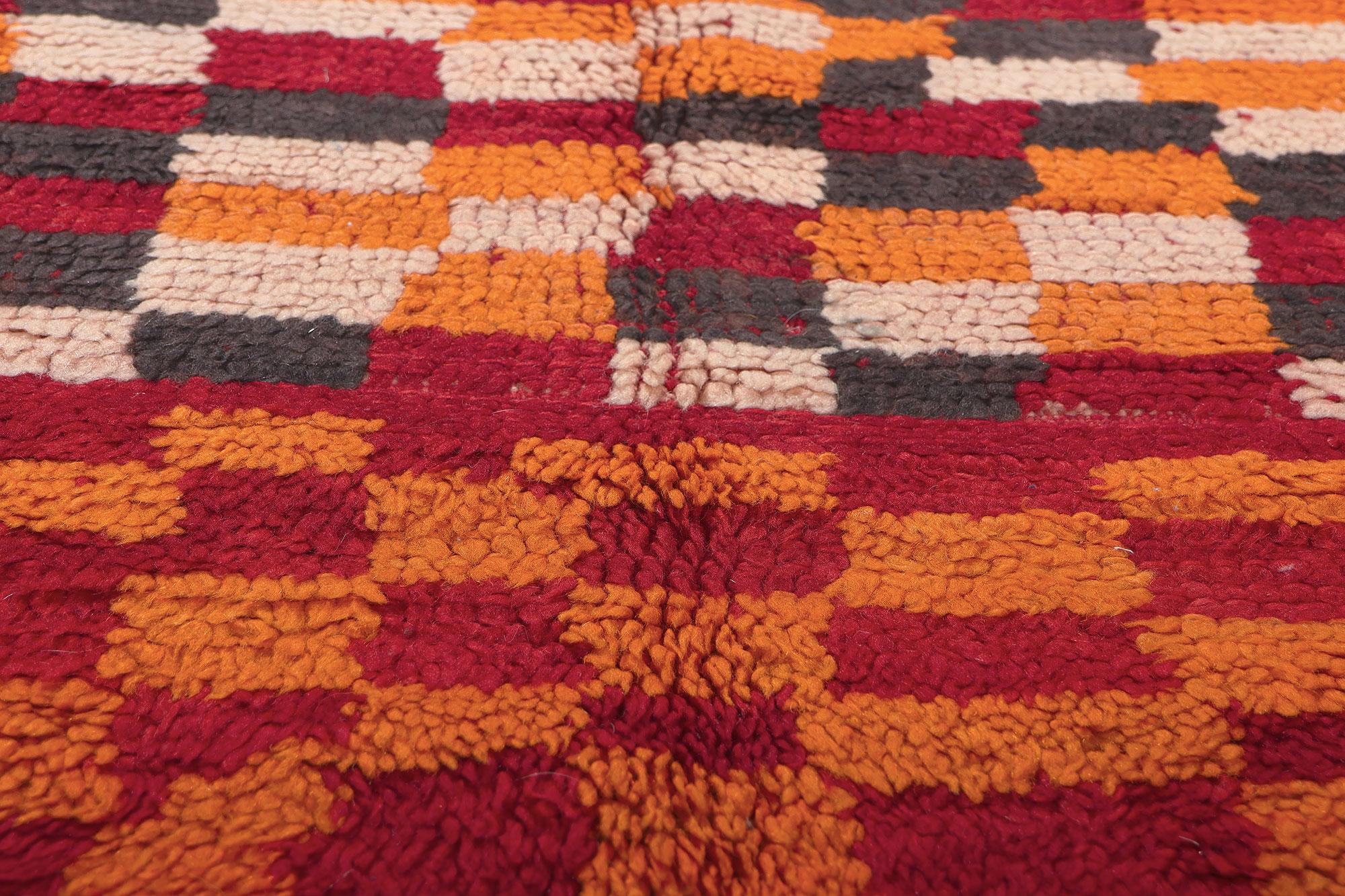 Vintage Bouad Moroccan Rug, Tribal Enchantment Meets Cozy Cubist Style In Good Condition For Sale In Dallas, TX