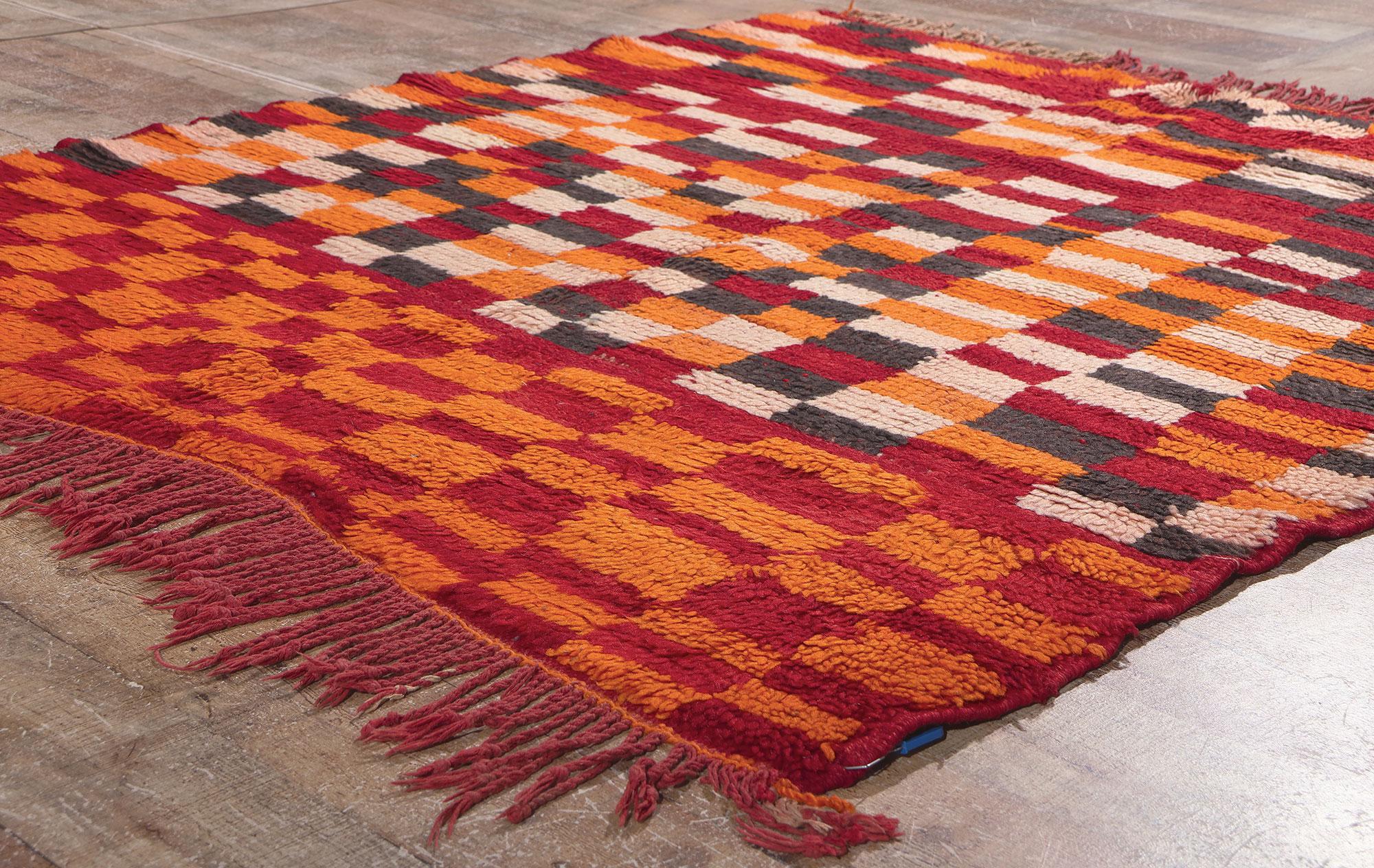 Wool Vintage Bouad Moroccan Rug, Tribal Enchantment Meets Cozy Cubist Style For Sale